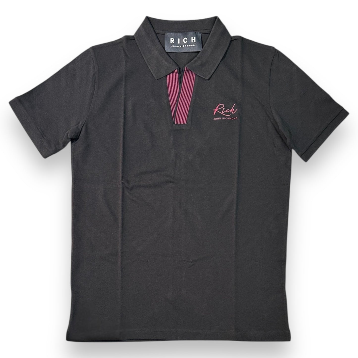 Polo RICHMOND Uomo,con scollo a V senza bottoni, Col.Nero