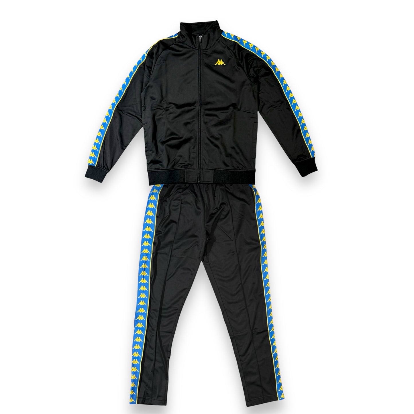 Tuta Completa KAPPA in tessuto acetato con bande laterali (col.Azzurro/Giallo), SlimFit (veste piccola), col.Nero