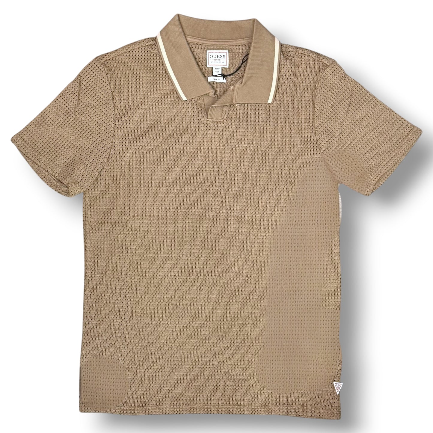 GUESS- Polo Uomo, in filo, Slim Fit, col.Marrone