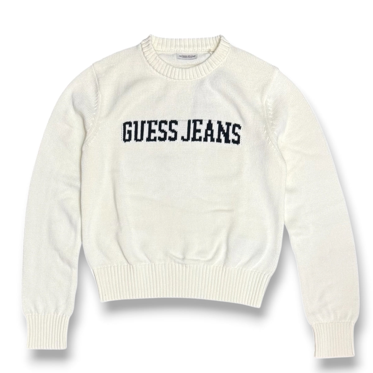 GUESS - Maglioncino Donna, con scritta frontale, Col.Panna