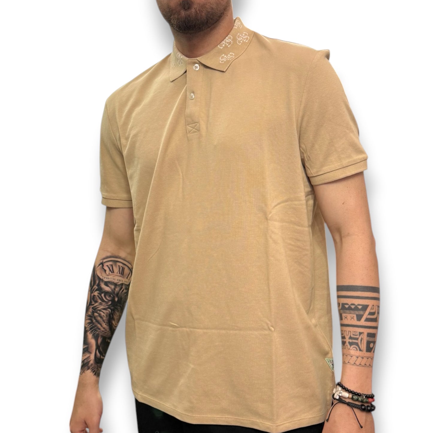 GUESS- Polo Uomo, con logo sul colletto, Regular Fit, col.Beige