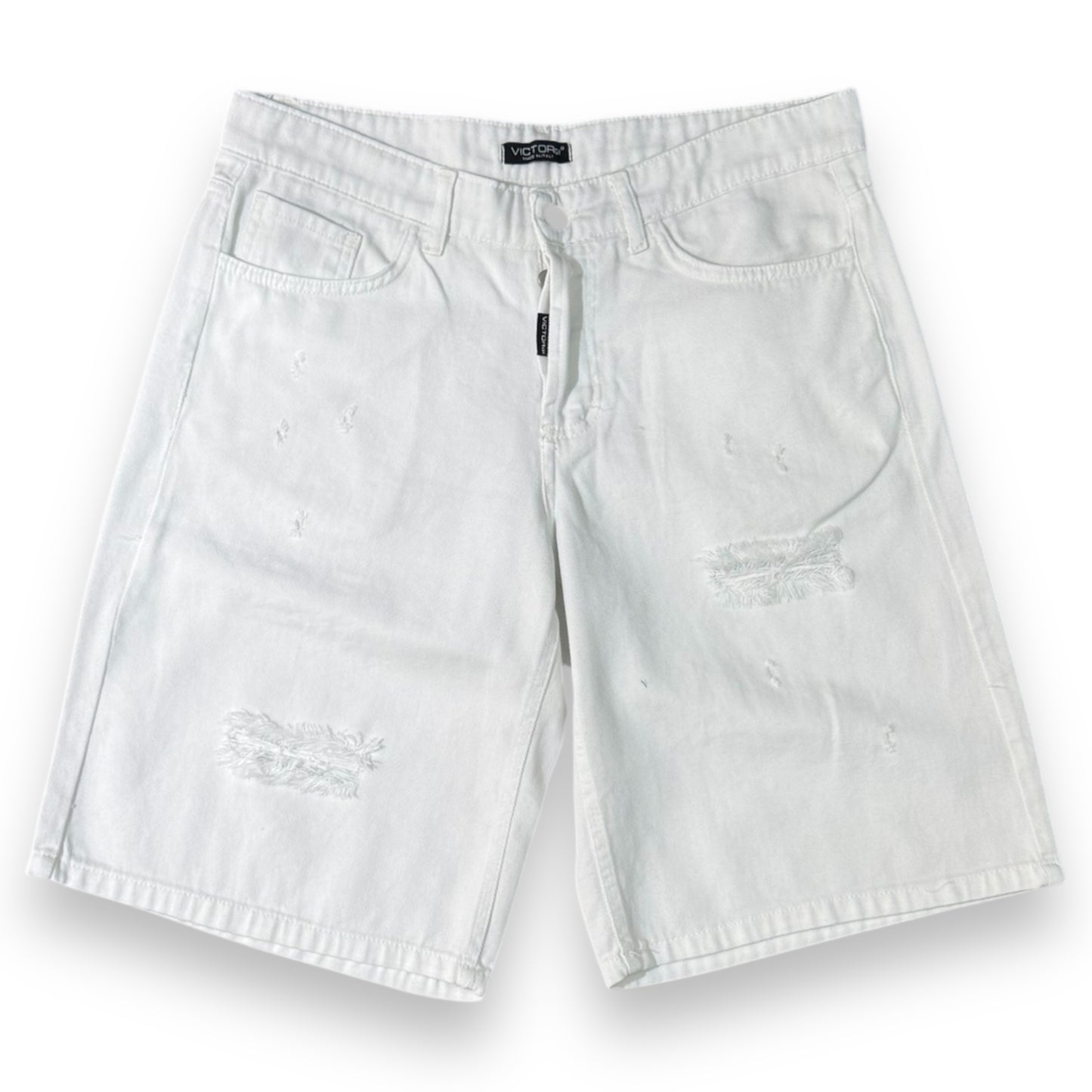 Bermuda VICTORGI in denim nero strappato, Col.Bianco