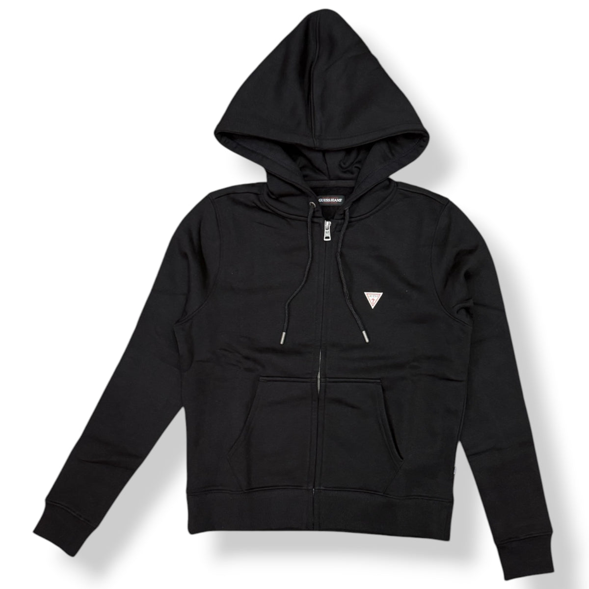 GUESS - Felpa Donna, con zip e cappuccio, tex.Felpato, col.Nero