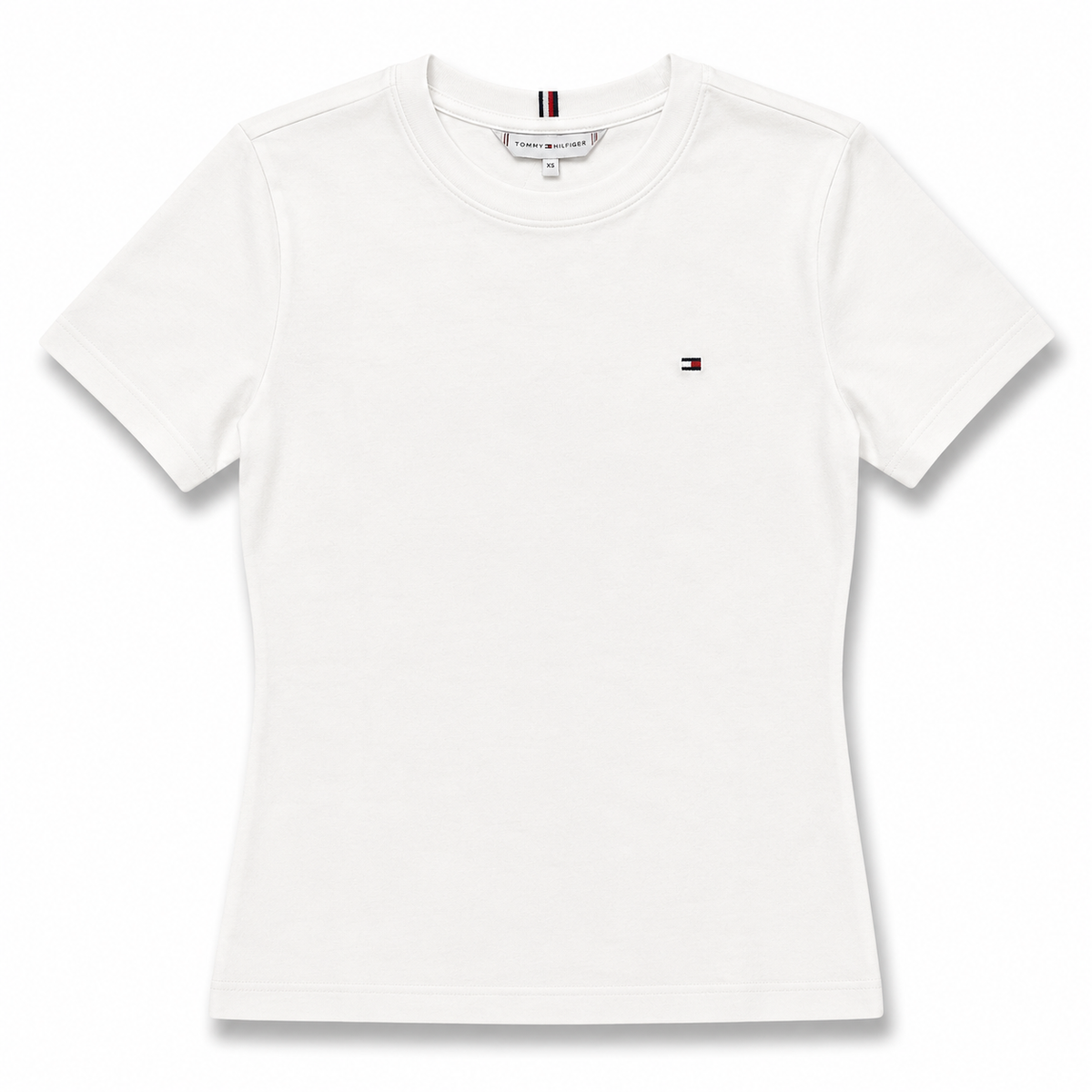 TOMMY HILFIGER- T-shirt Donna, con logo ricamato lato cuore, Slim Fit, col.Bianco
