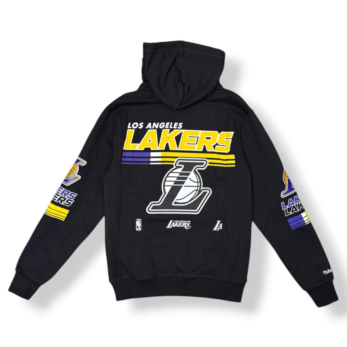 MITCHELL & NESS - Felpa Uomo LAKERS con cappuccio e stampa schienale, tex.felpato, Col.Nero