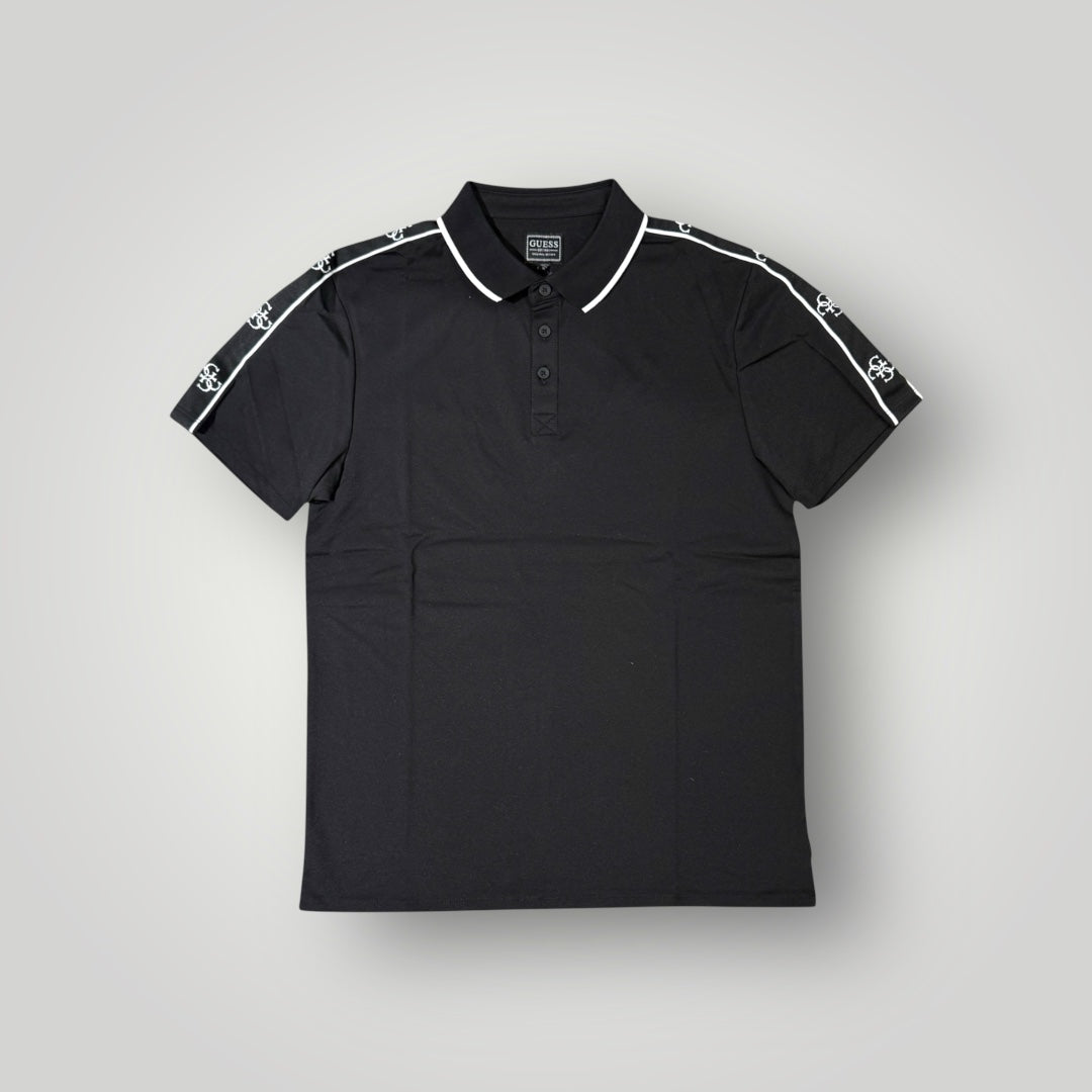 Polo GUESS Uomo, in tessuto tecnico bordino a contrasto sul collo con banda logata sulle braccia, col.Nero, (SlimFit)