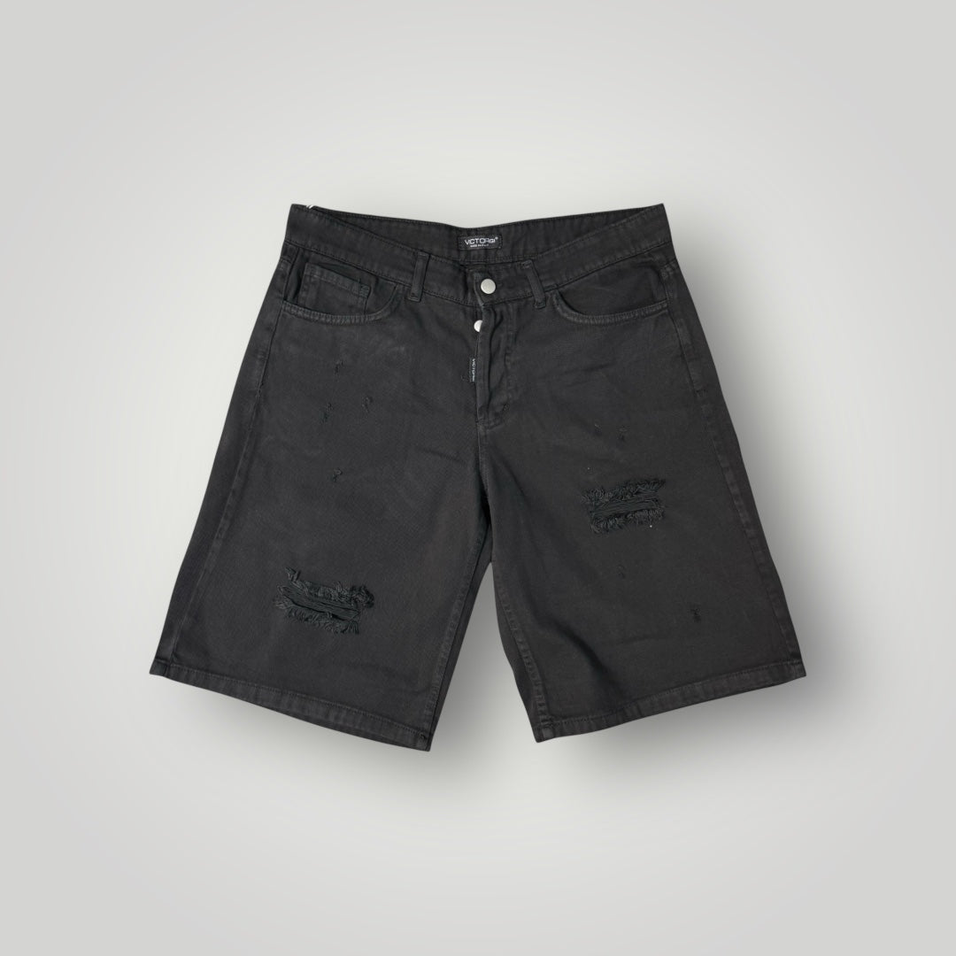 Bermuda VICTORGI in denim nero strappato, Col.Nero
