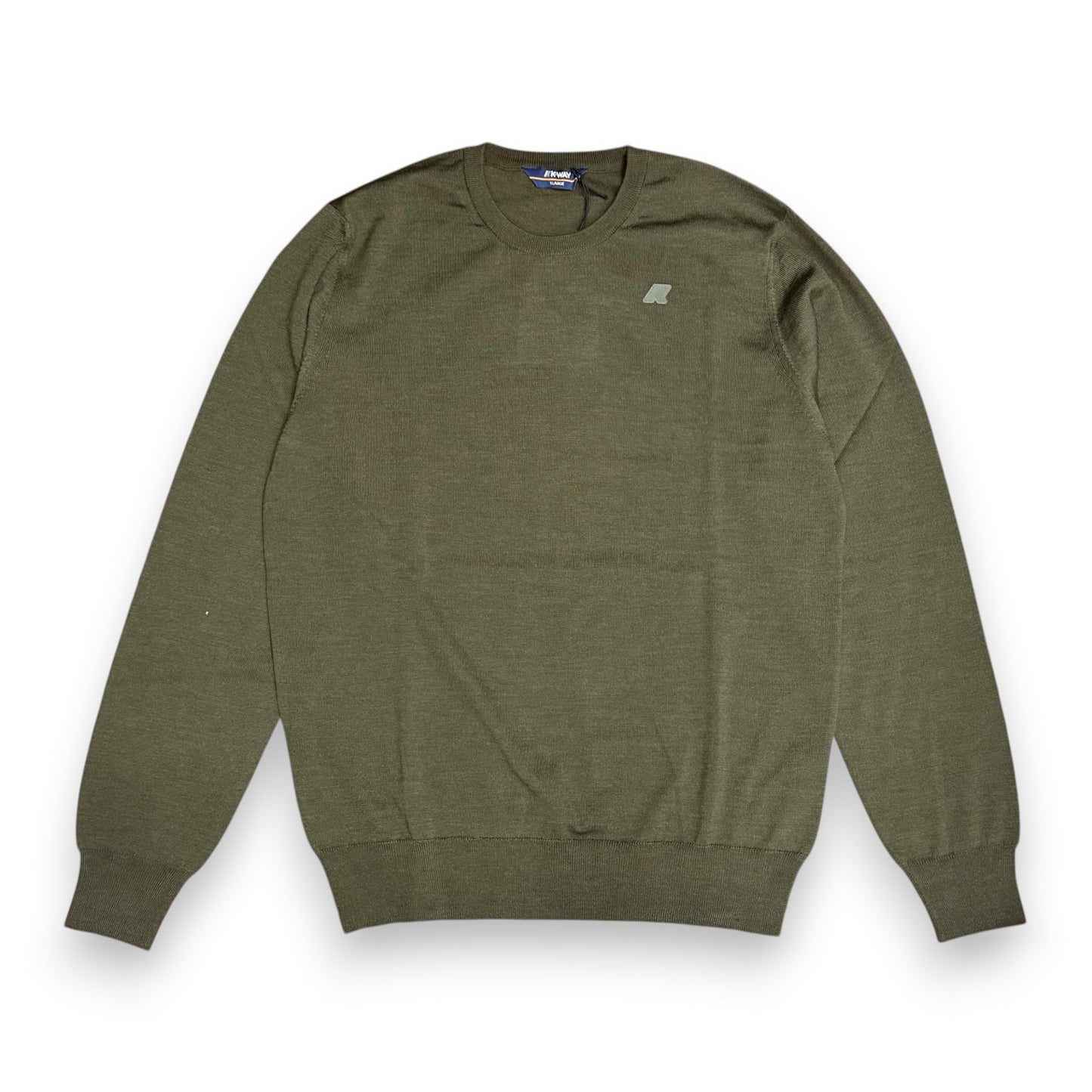 Maglioncino K-WAY Uomo, con logo lato cuore, 100% Lana Vergine, col.Green Blackish