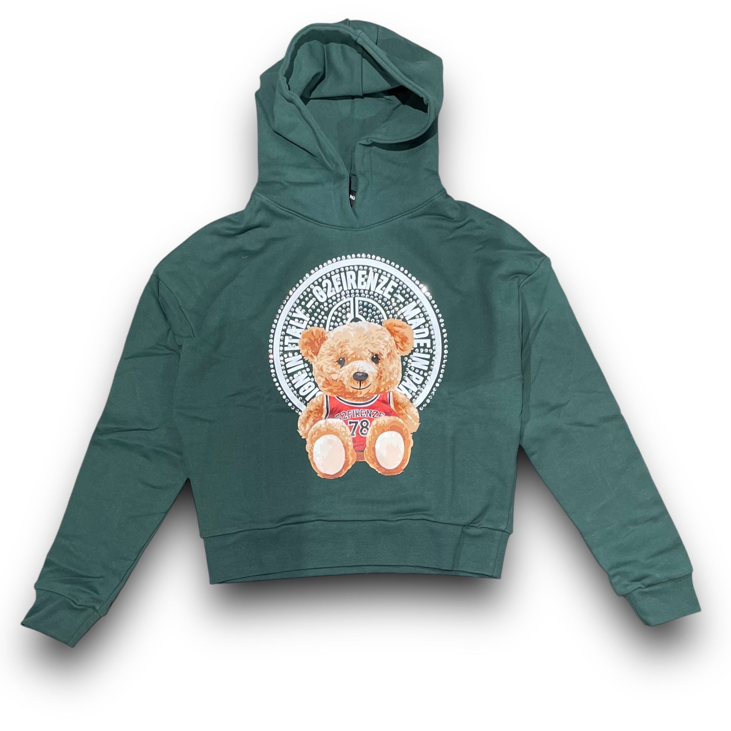 Felpa Donna G2FIRENZE girocollo con stampa frontale ed effetto macchiato, cotone garzato, col.Verde, CROPPED FIT