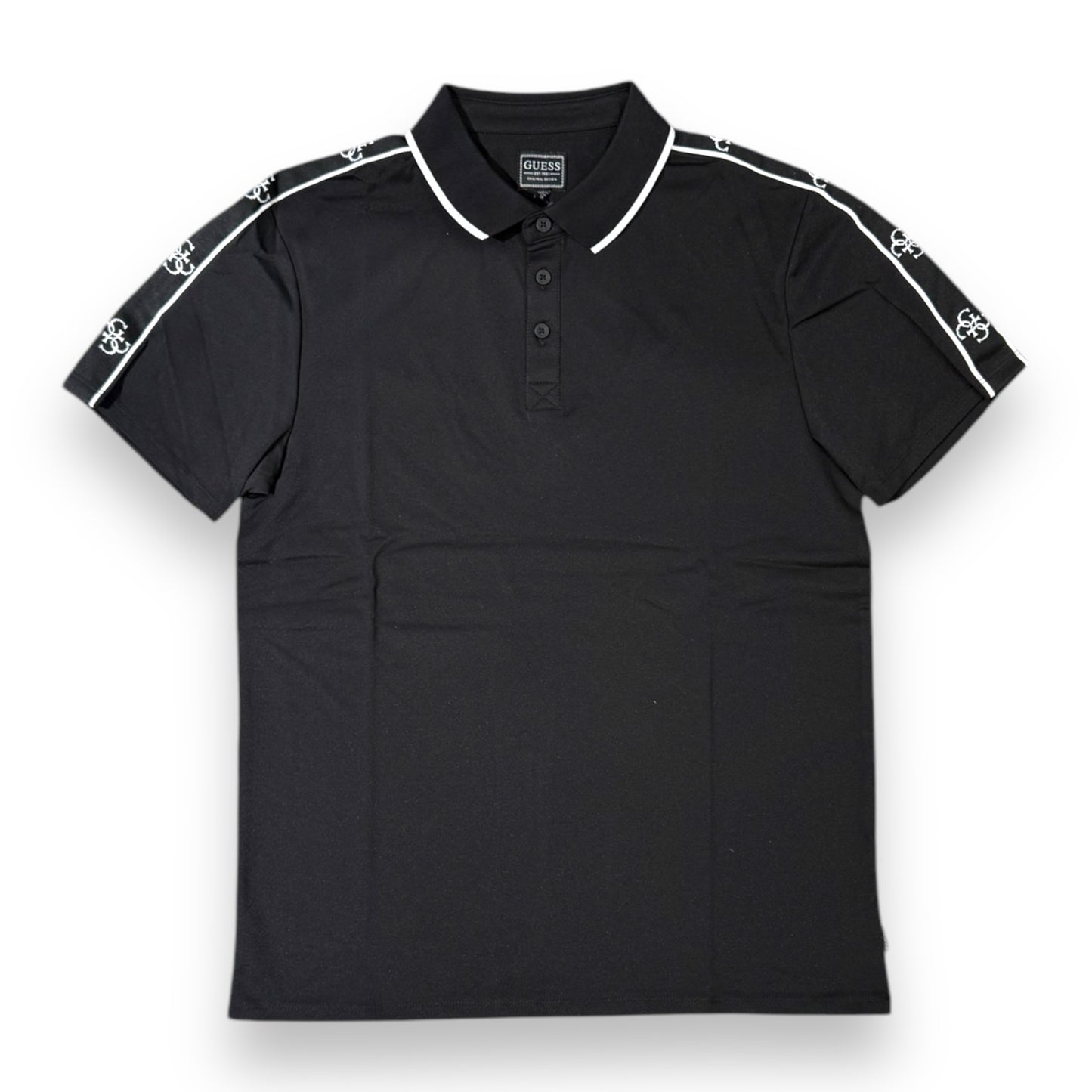 Polo GUESS Uomo, in tessuto tecnico bordino a contrasto sul collo con banda logata sulle braccia, col.Nero, (SlimFit)