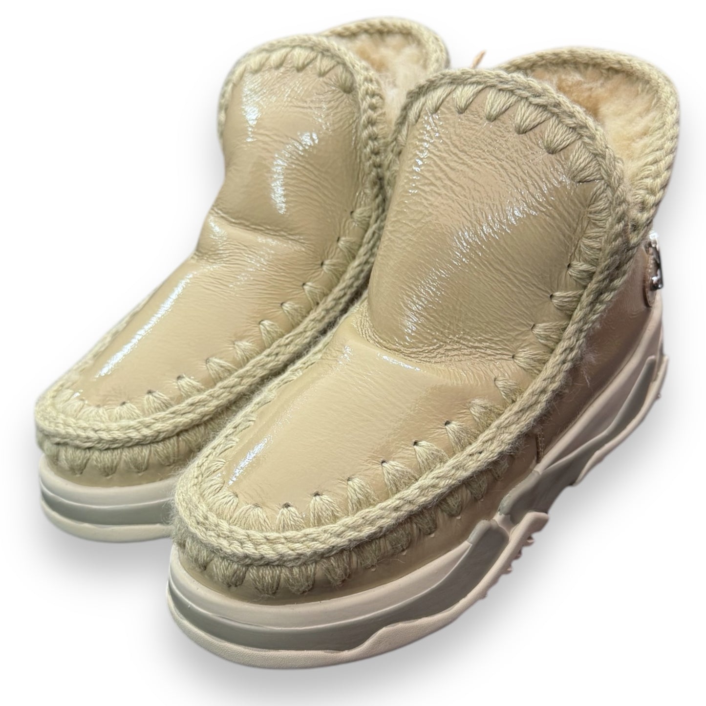 Stivaletto MOU Donna, Eskimo trainerbig Vera pelle di montone, Col. Beige lucido (Stone metallic)