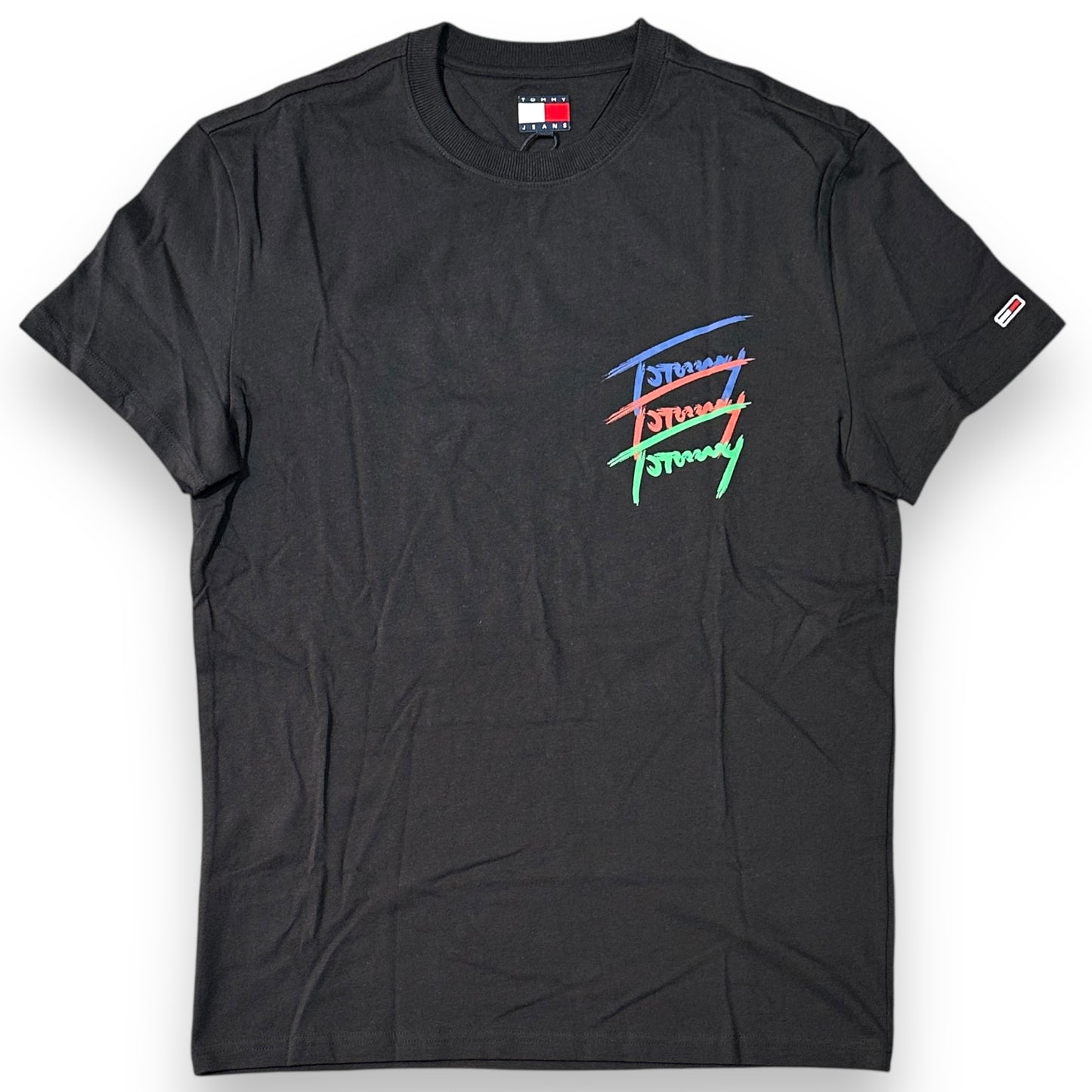 T-shirt TOMMY JEANS, con stampa multicolor lato cuore e dietro la schiena , Col.Nero
