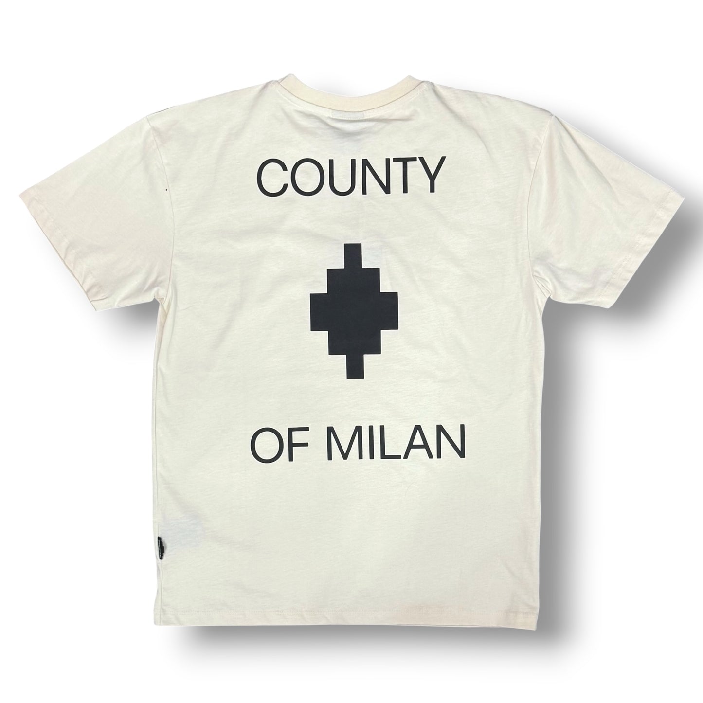 COUNTY OF MILAN- T-Shirt Uomo, (veste comoda), con stampa schienale, Col.Beige