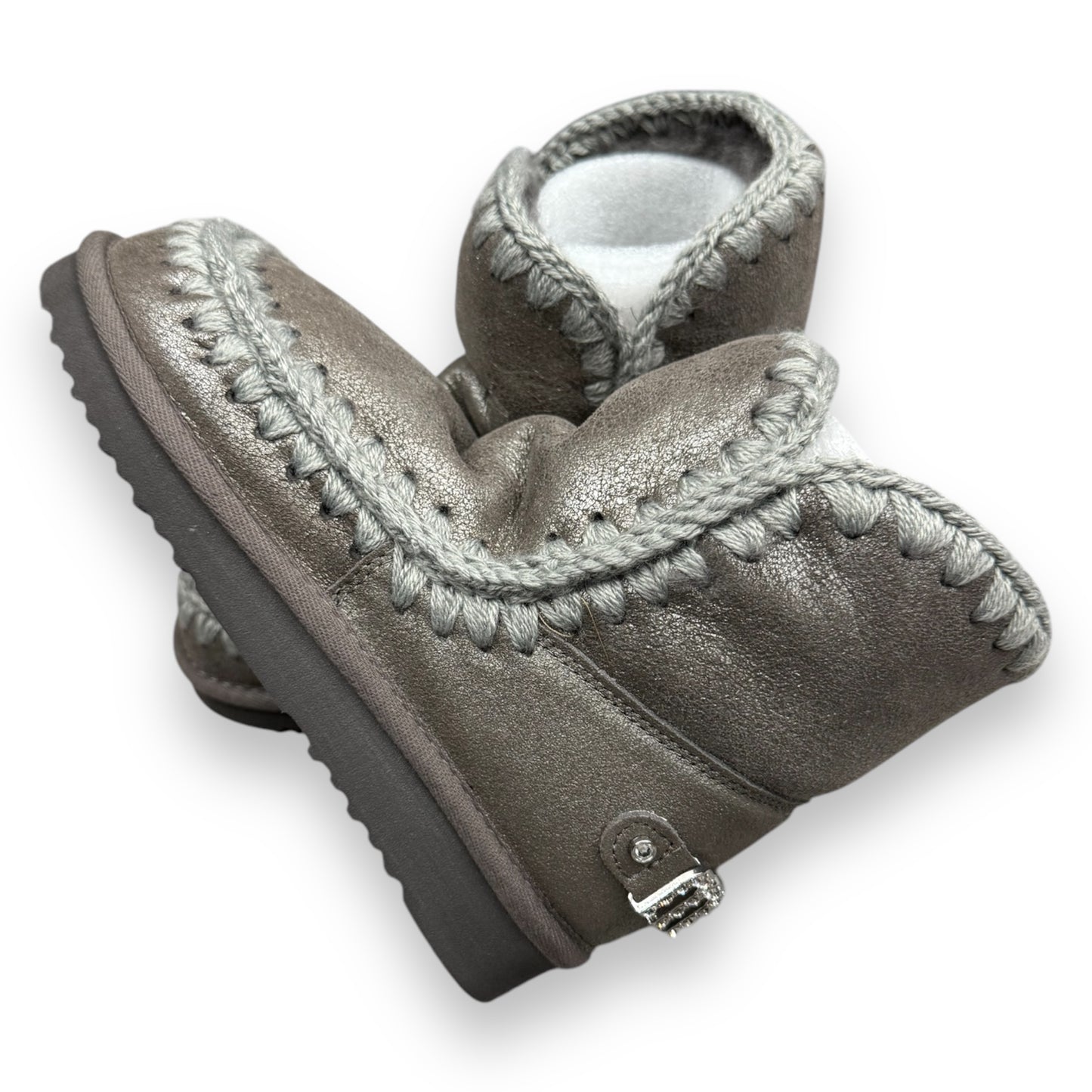 Stivaletto MOU Donna, Eskimo 18,Vera pelle di montone, Col.Grigio brillantinato, Logo Rhinestone