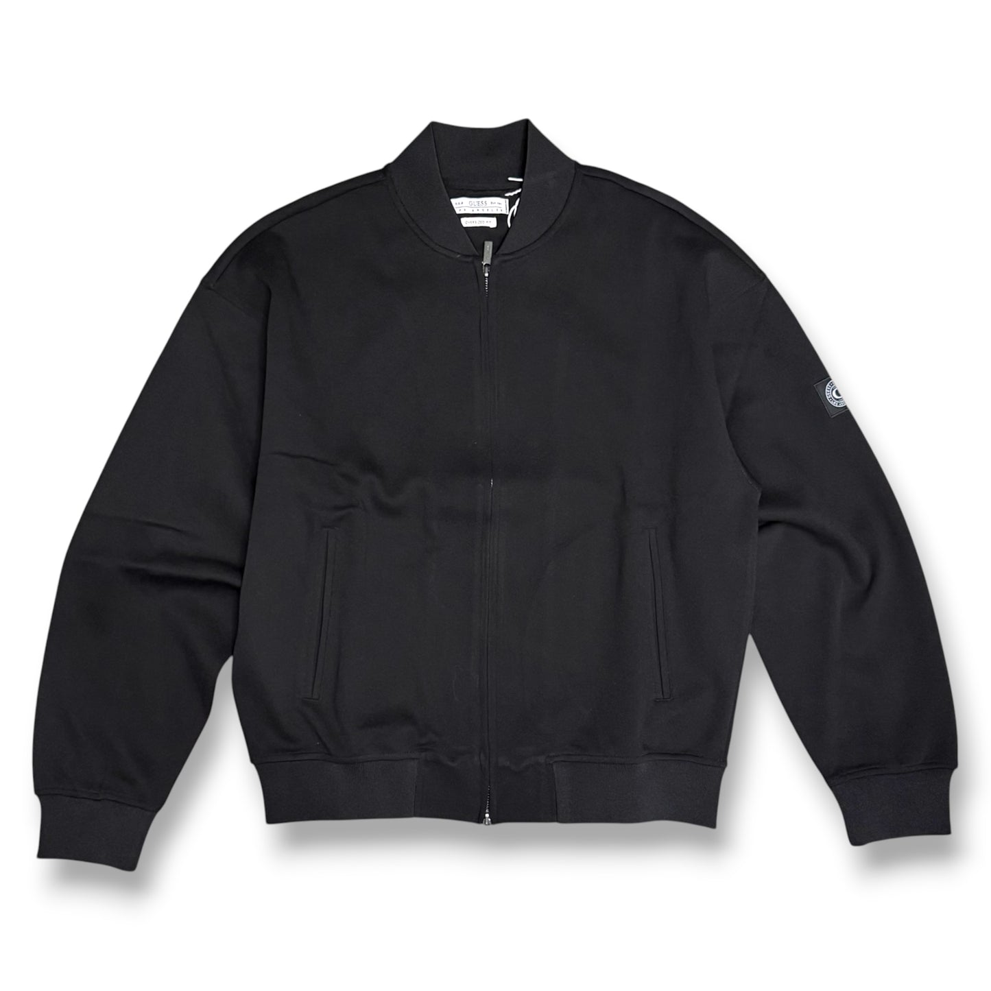 GUESS-Felpa Uomo, con zip e senza cappuccio, tex.cotone garzato, (Oversized Fit), Col.Nero