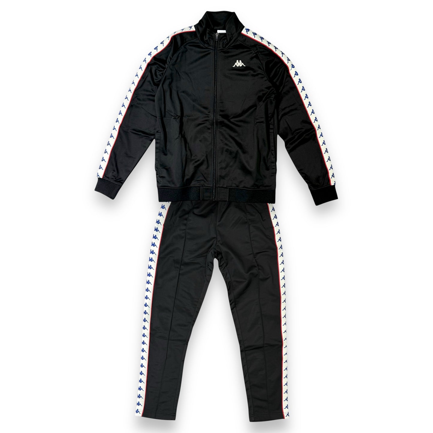 Tuta Completa KAPPA in tessuto acetato con bande laterali (col.Bianco/Azzurro/Rosso), SlimFit (veste piccola), col.Nero