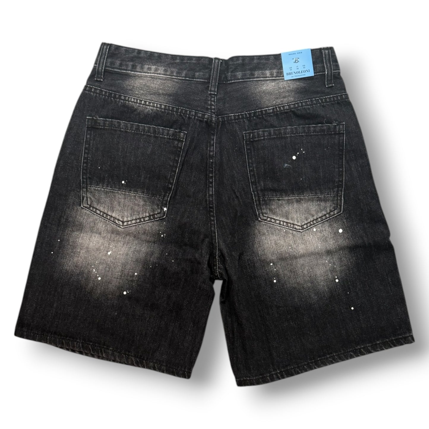 BRUNO LEONI - Bermuda Uomo Carpenter strappato (lunghezza sopra al ginocchio), Col.Denim Nero