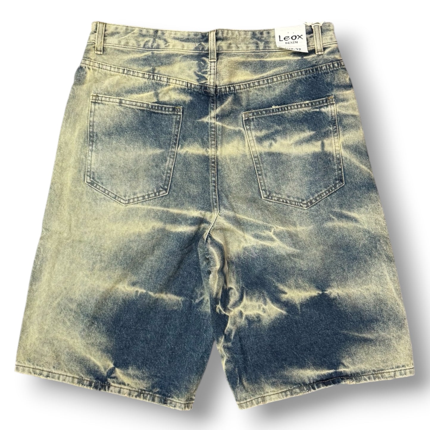 LEOX - Bermuda Uomo Baggy Fit sfumato con rotture (lunghezza sotto ginocchio), Col.Denim Sabbiato Scuro