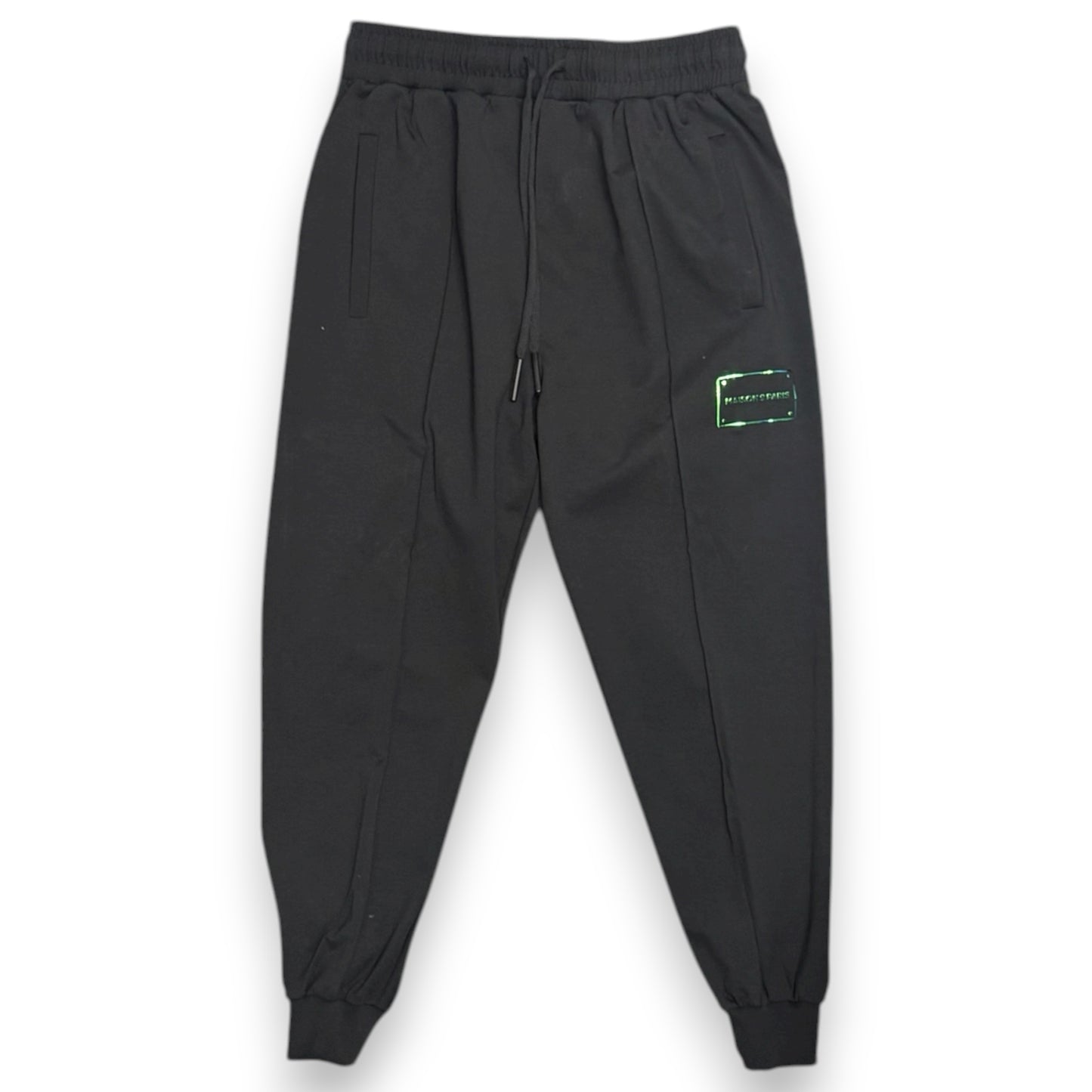 Pantalone MAISON 9 PARIS, in tessuto tecnico, con logo olografico, col. Nero