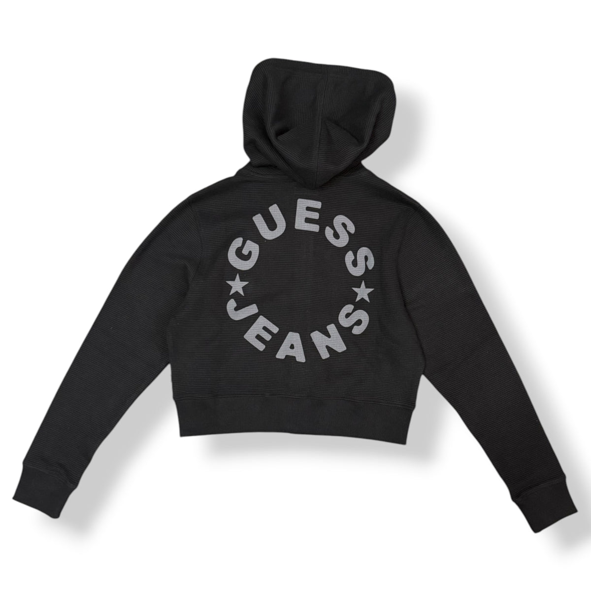 GUESS - Felpa Donna, con cappuccio e zip, con stampa schienale, Col.Nero