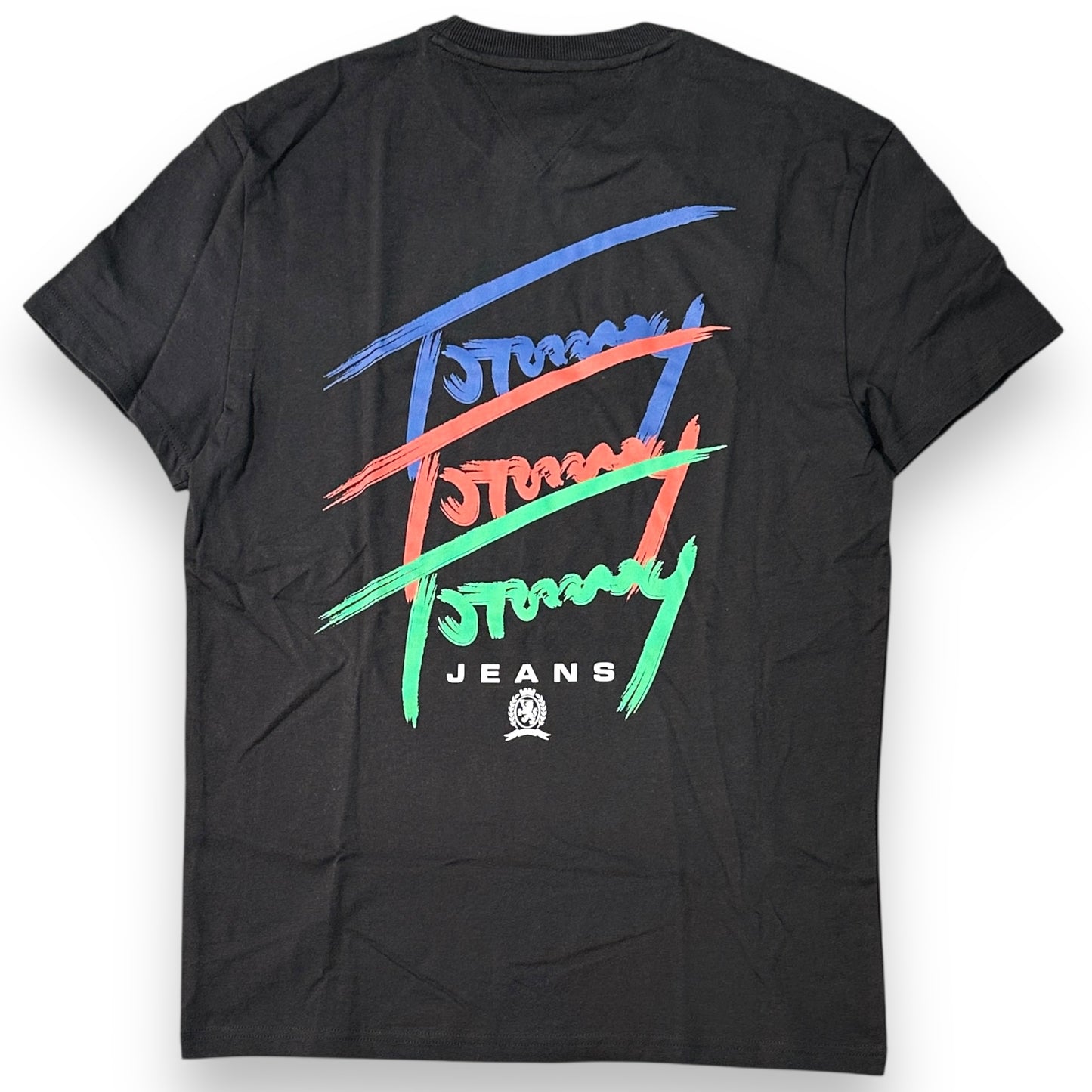 T-shirt TOMMY JEANS, con stampa multicolor lato cuore e dietro la schiena , Col.Nero