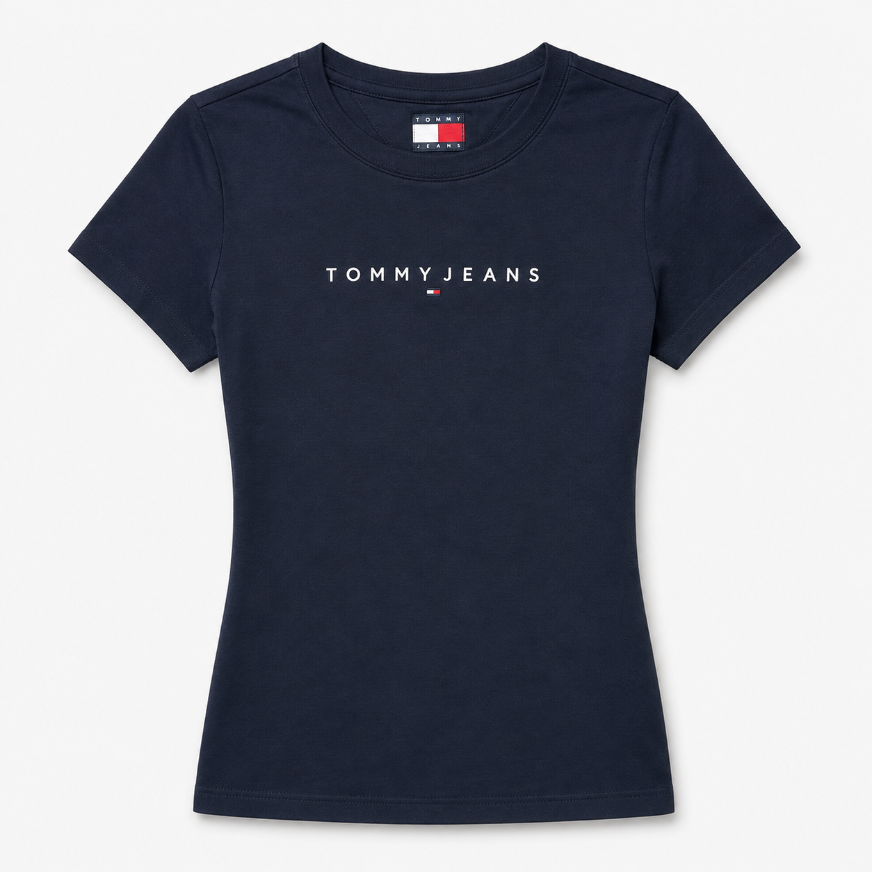 TOMMY JEANS- T-shirt Donna, con scritta in rilievo, Slim Fit, col.Blu