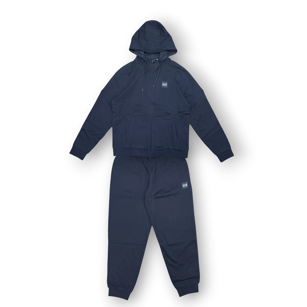 EA7 - Tuta completa Uomo, con logo ricamato bianco sulla schiena, con cappuccio, tex.felpato, Col.Blu