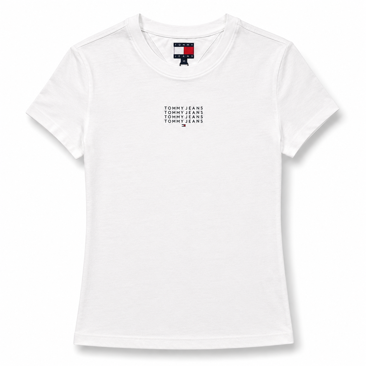 TOMMY JEANS- T-shirt Donna, con scritta in rilievo, Slim Fit, col.Bianco