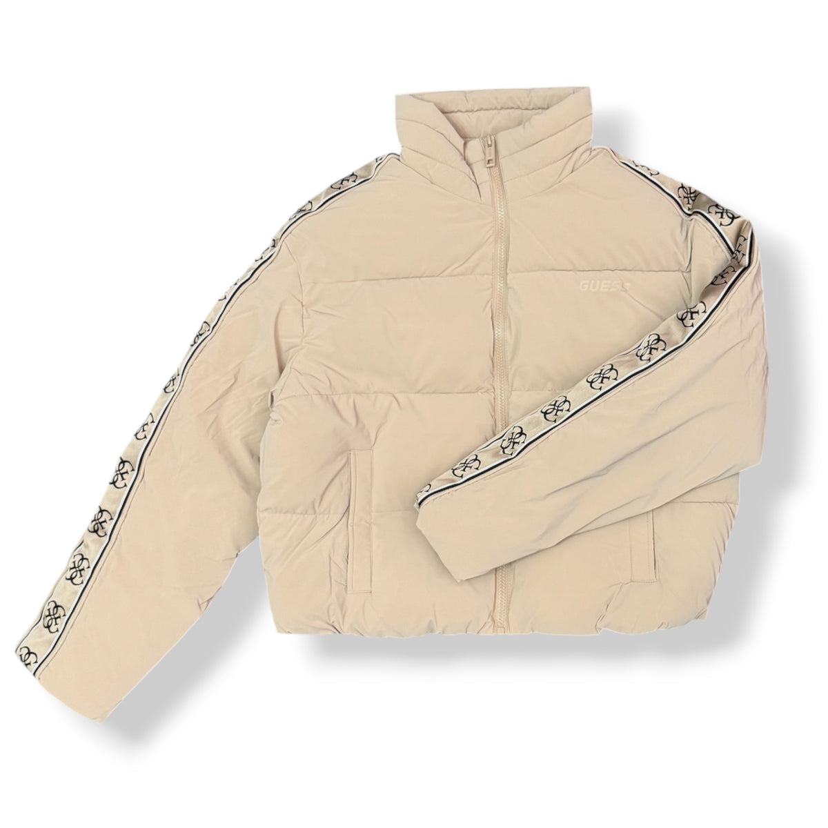 GUESS - Giubbotto Donna, con riga laterale logata, Col.Cipria