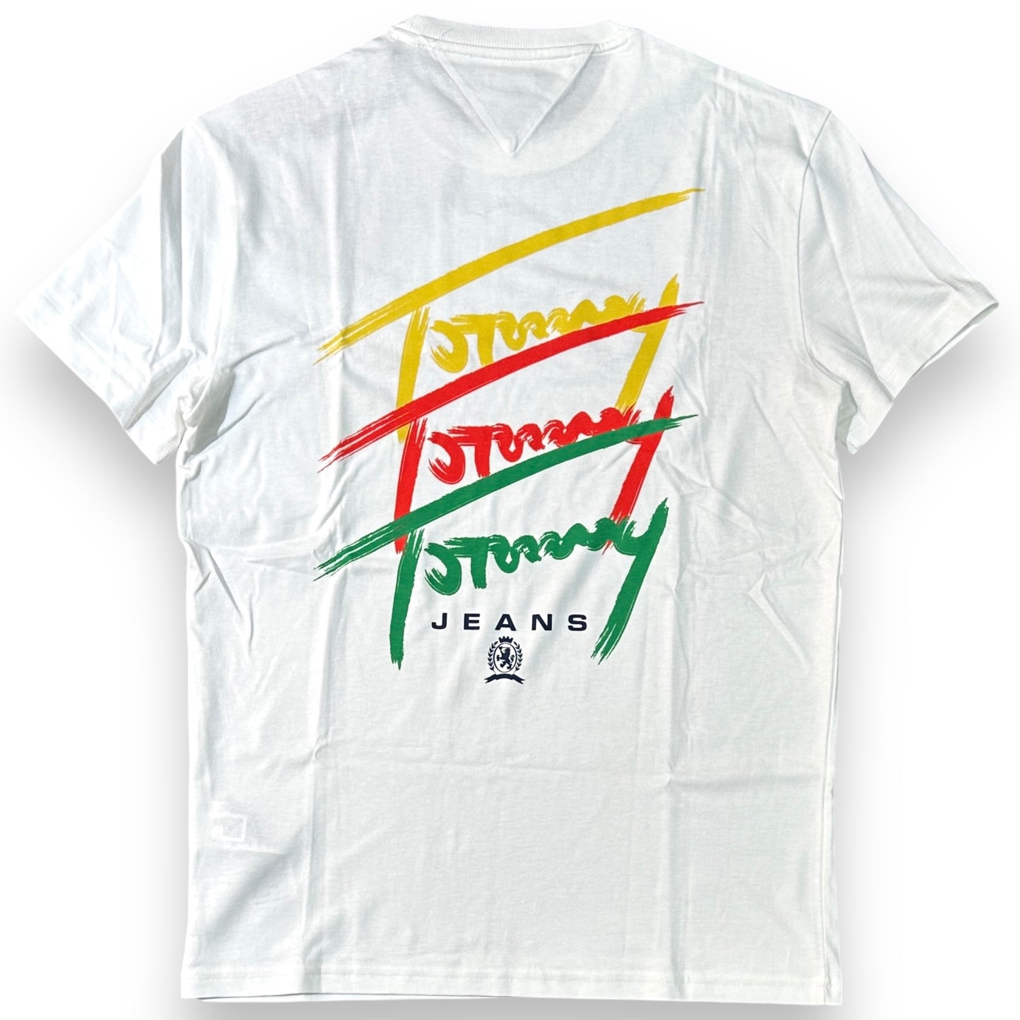 T-shirt TOMMY JEANS, con stampa multicolor lato cuore e dietro la schiena , Col.Bianco