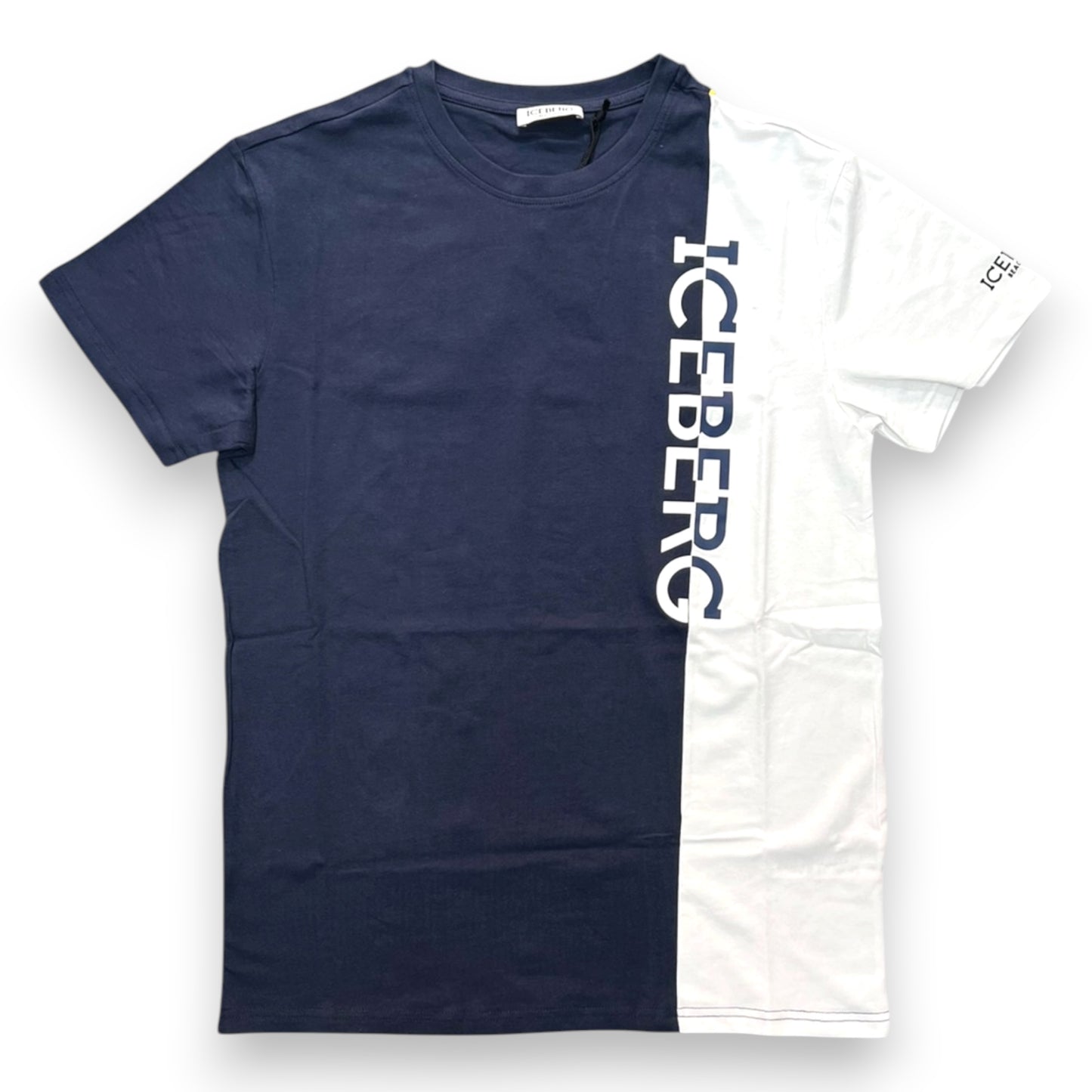 ICEBERG BEACHWEAR- T-shirt Uomo, stampa verticale, col.Blu/Bianco