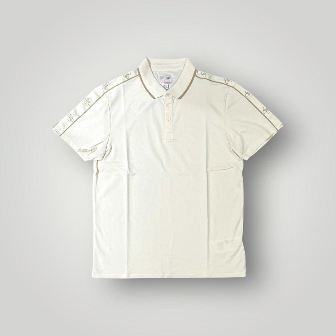Polo GUESS Uomo, in tessuto tecnico bordino a contrasto sul collo con banda logata sulle braccia , Col.Beige, (SlimFit)