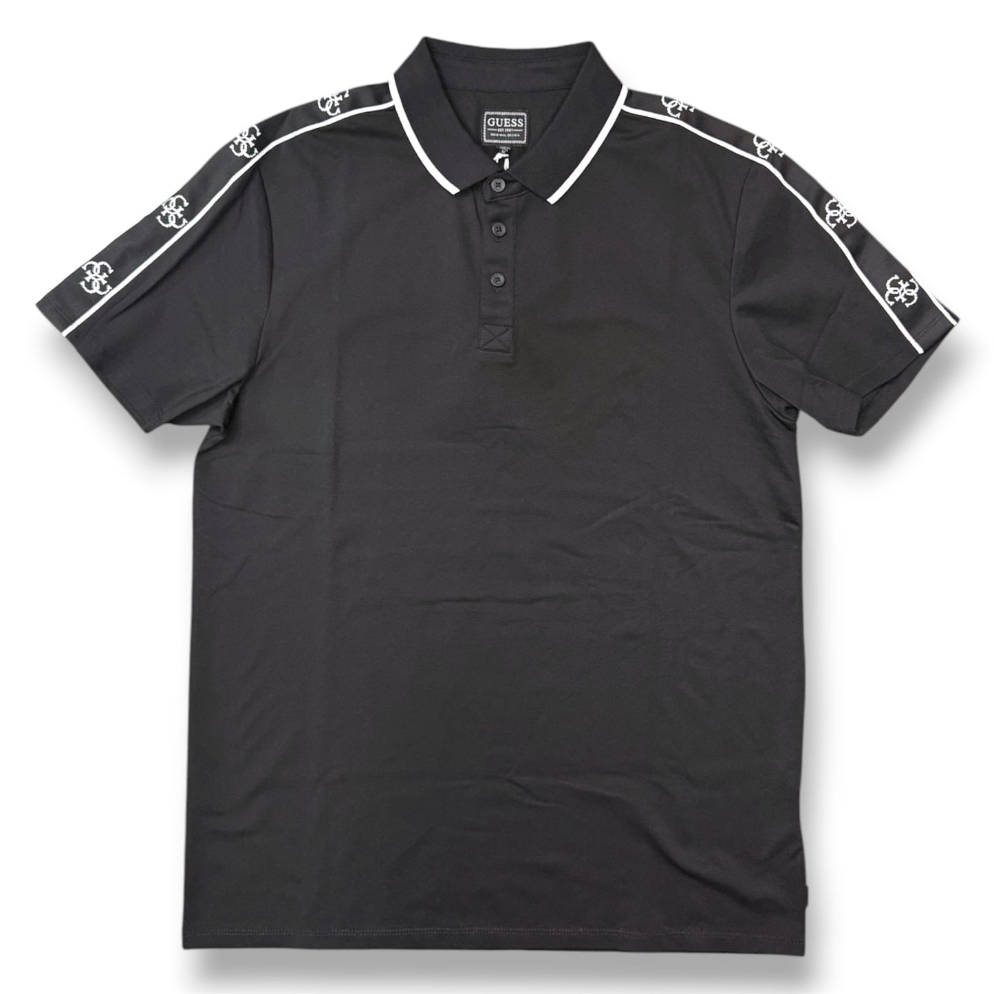 GUESS- Polo Uomo, in tessuto tecnico, con logo sulle spalle, Slim Fit, col.Nero