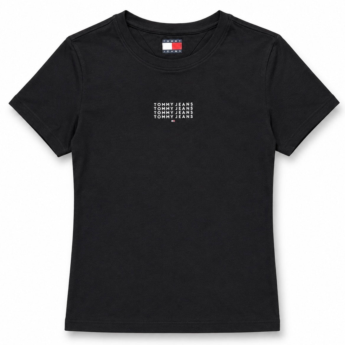 TOMMY JEANS- T-shirt Donna, con scritta in rilievo, Slim Fit, col.Nero