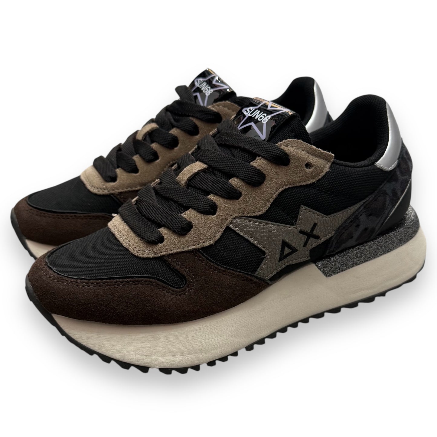 Scarpe SUN68 Donna, mod.Big Stargirl Mix Material, col.Nero
