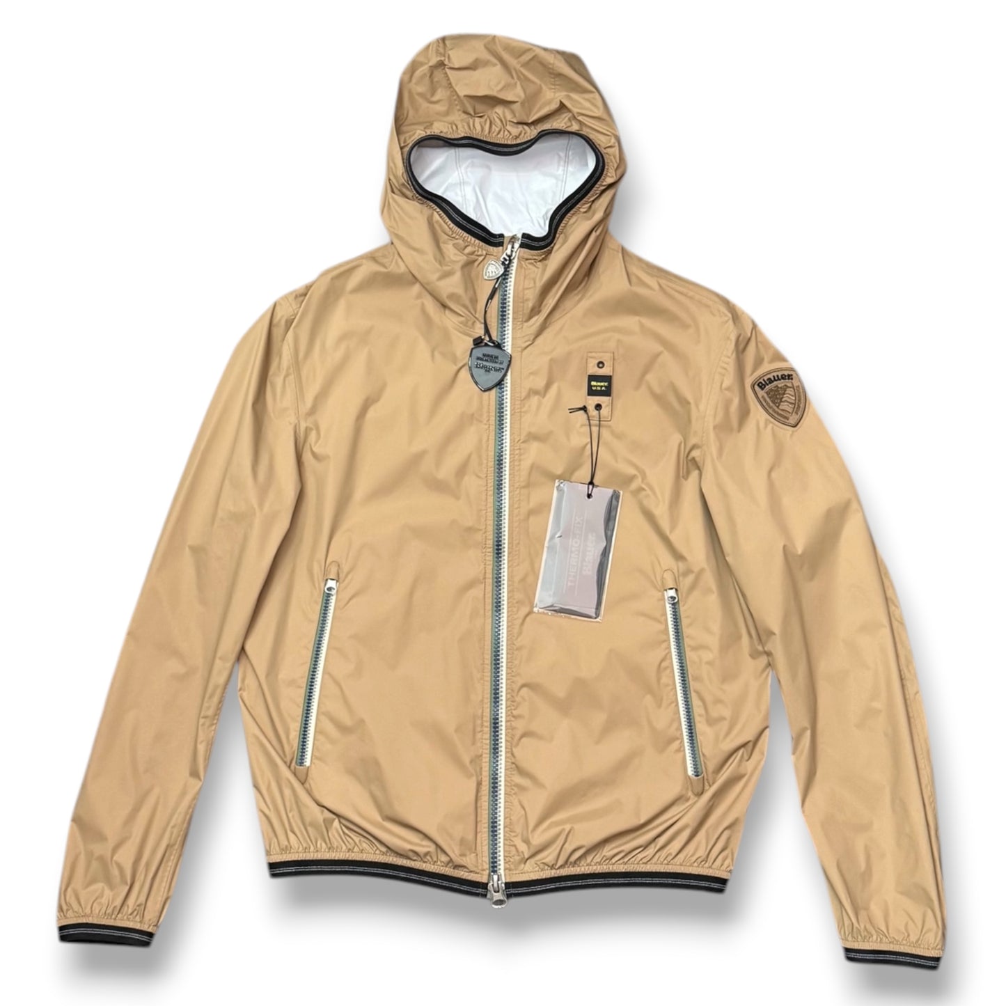 Giubbotto BLAUER Uomo, antivento con cappuccio e zip a contrasto, mod.DODGE, Col.Beige scuro
