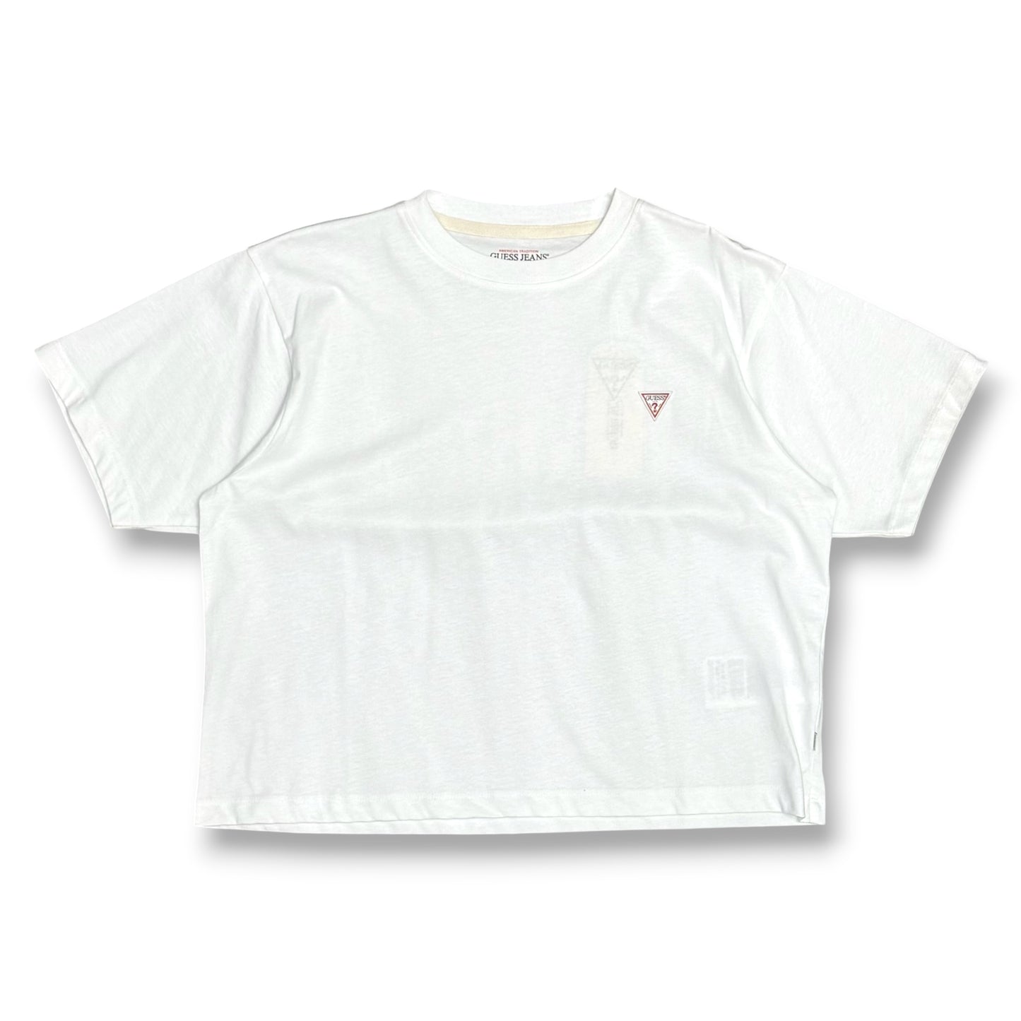 GUESS JEANS- T-shirt Donna, BoxyFit, con logo lato cuore, col.Bianco