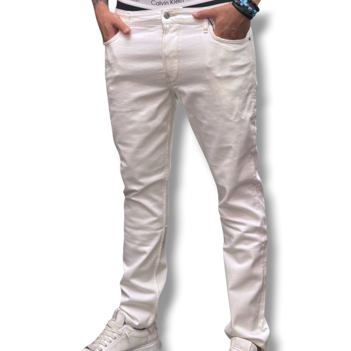 GUESS JEANS- Jeans Uomo, mod.SlimFit Low Rise Straight Leg, Col.Bianco