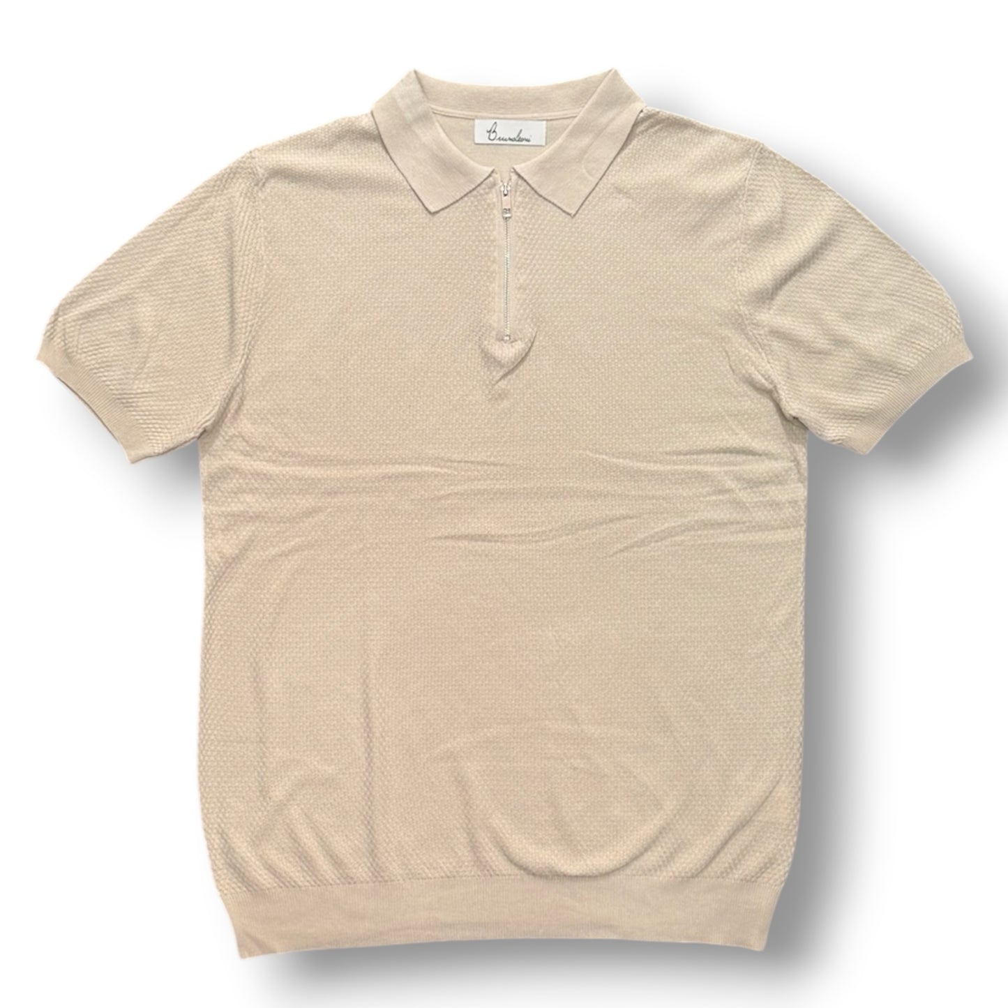 BRUNO LEONI - Polo Uomo con mezza zip, in filo, Col.Beige