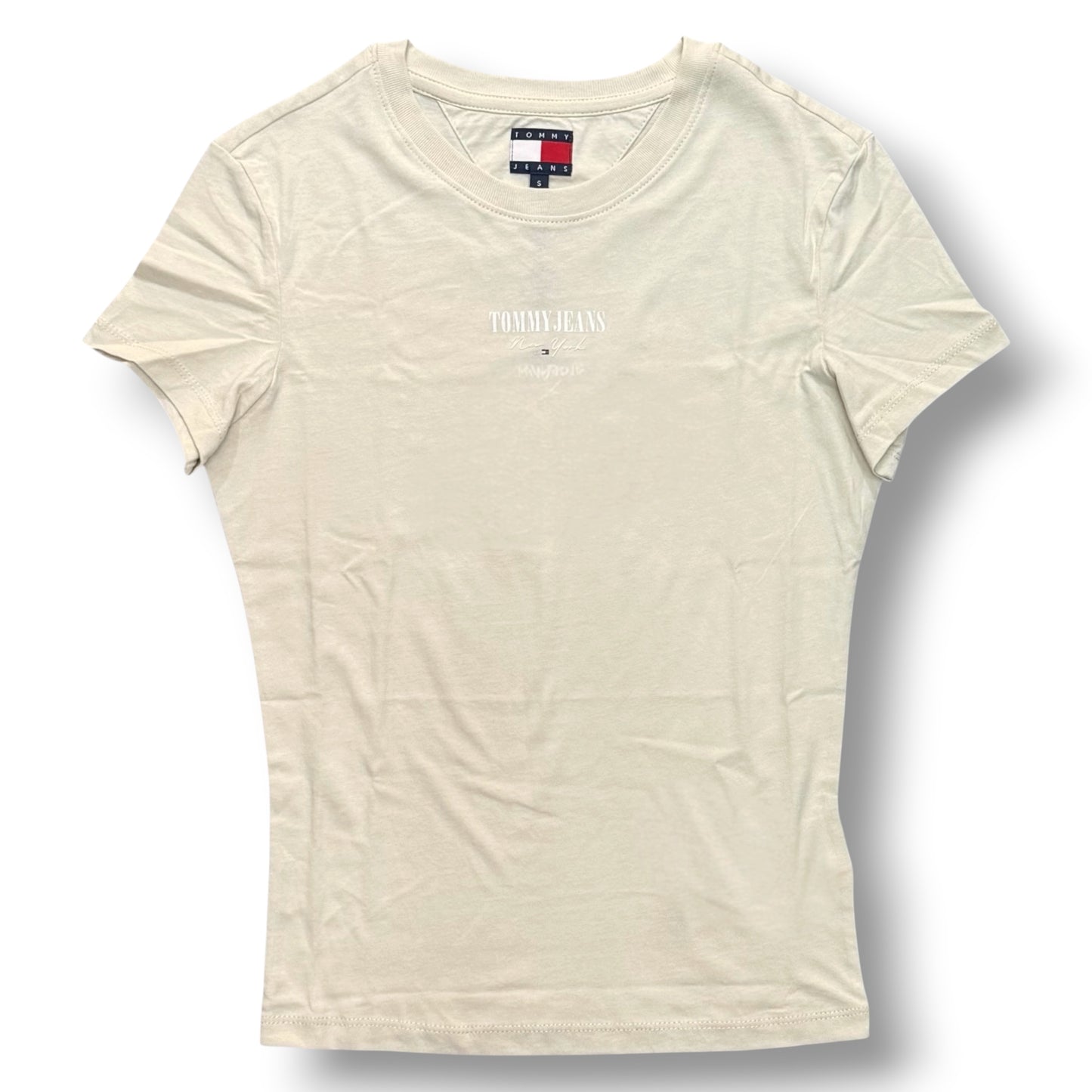 TOMMY JEANS- T-shirt Donna, con stampa frontale, Slim Fit, col.Beige