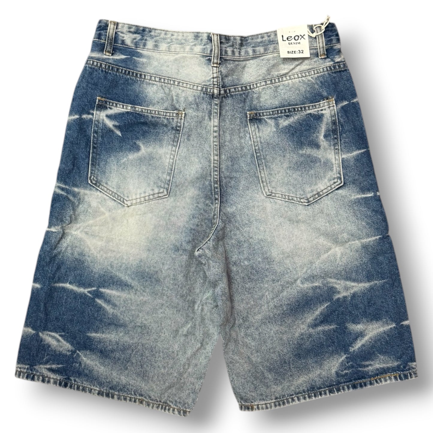 LEOX - Bermuda Uomo Baggy Fit con finta zip e rotture (lunghezza sotto ginocchio), Col.Blu Denim Sabbiato