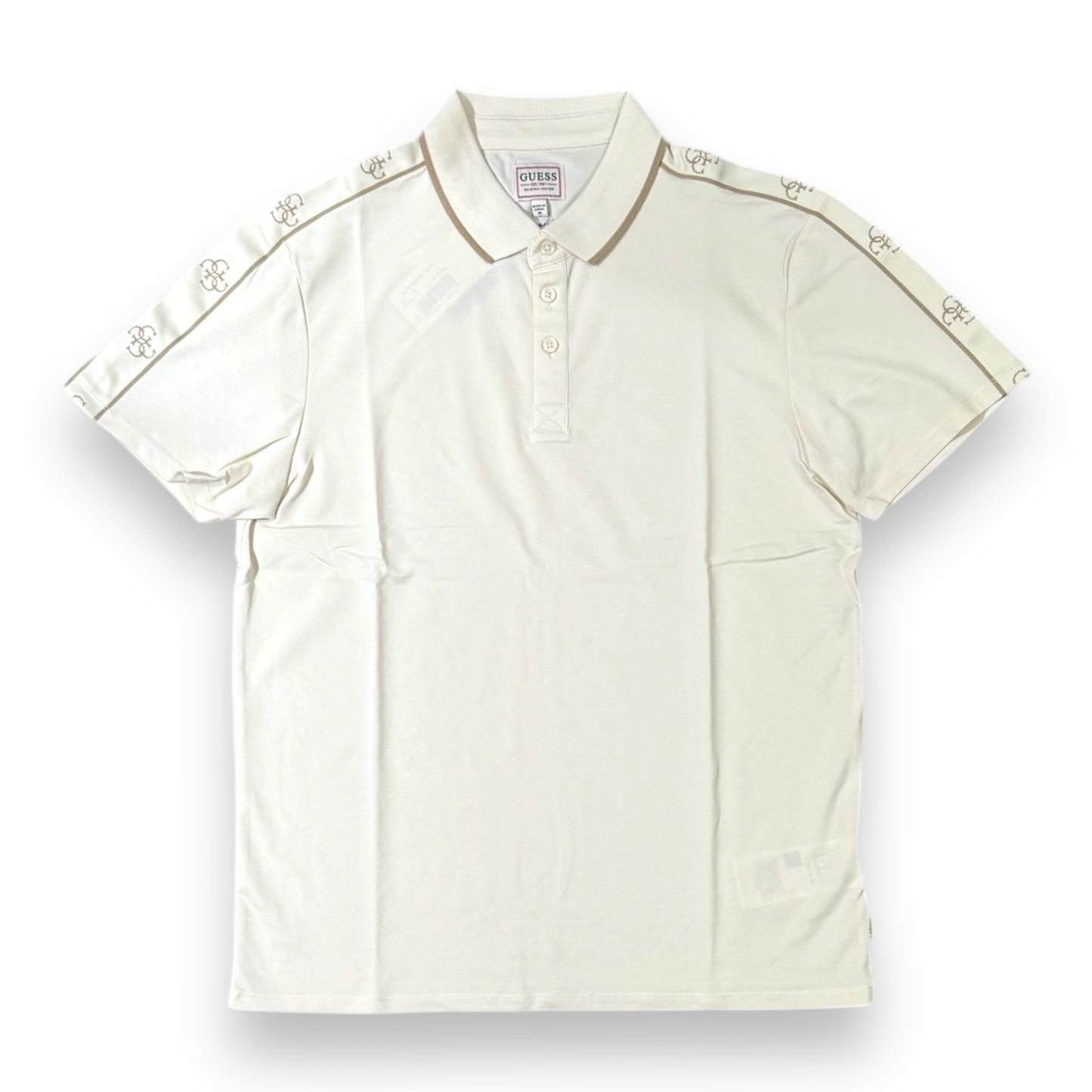 Polo GUESS Uomo, in tessuto tecnico bordino a contrasto sul collo con banda logata sulle braccia , Col.Beige, (SlimFit)