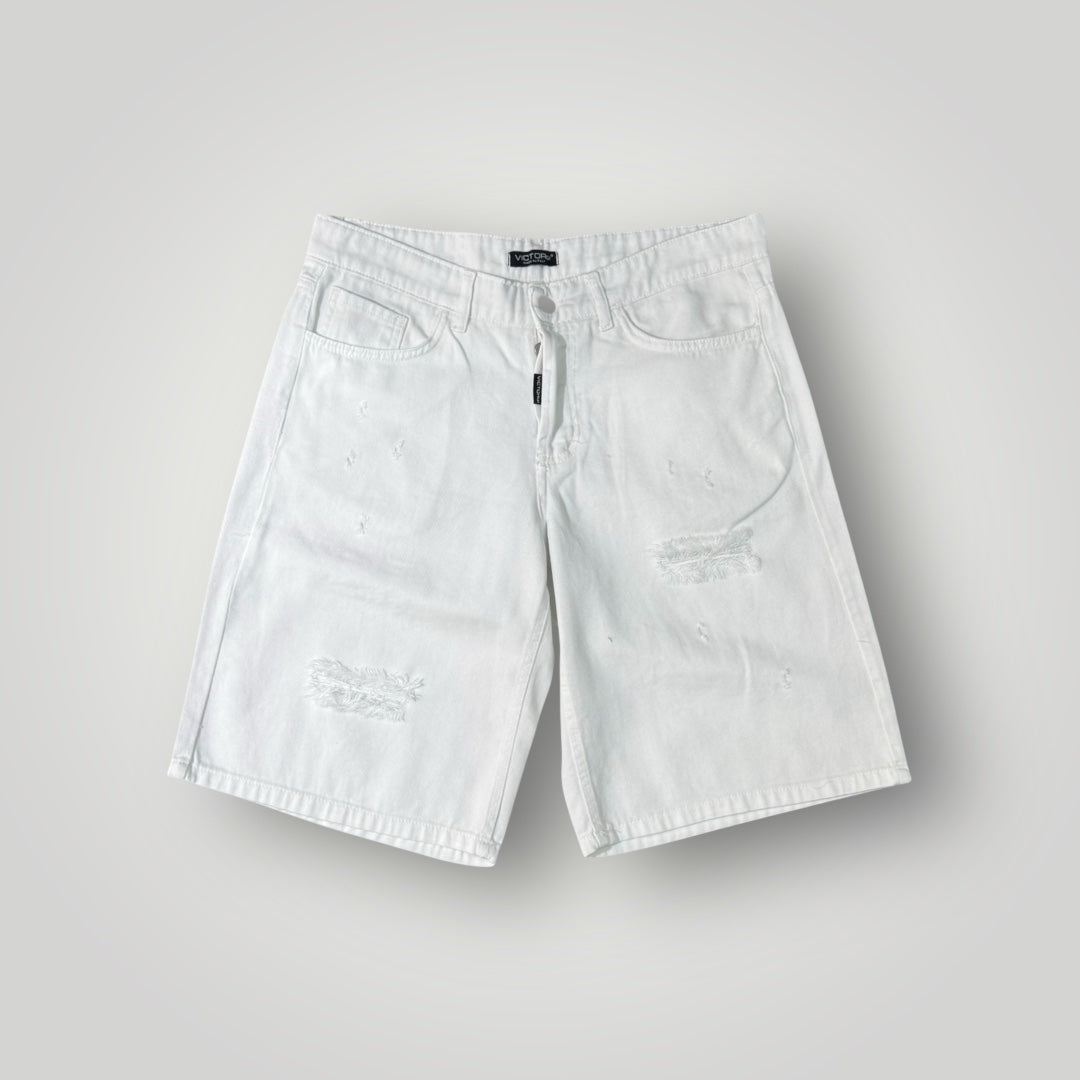 Bermuda VICTORGI in denim nero strappato, Col.Bianco