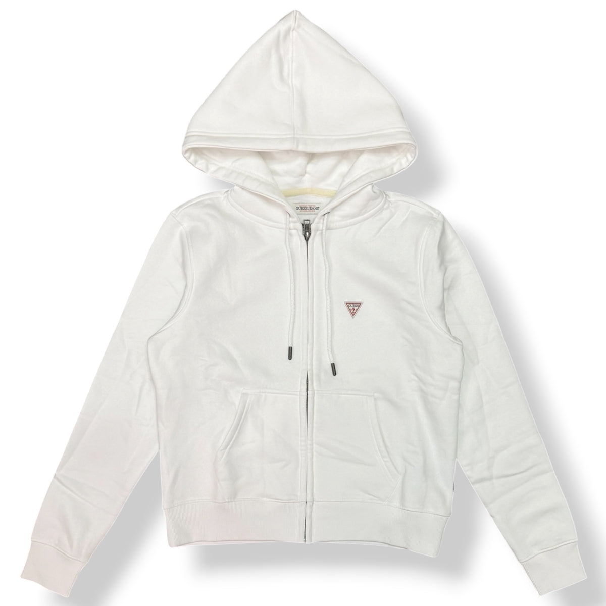 GUESS - Felpa Donna, con zip e cappuccio, tex.Felpato, col.Bianco