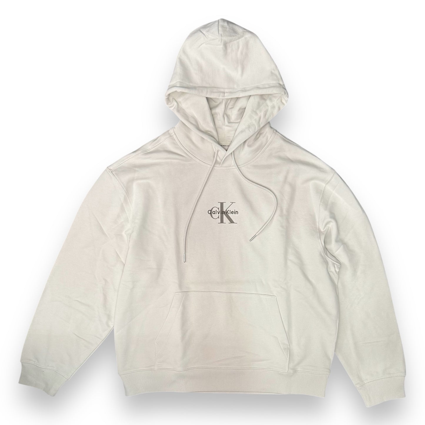 Felpa CALVIN KLEIN Uomo con logo ricamato, con cappuccio, tex. garzato, col.Beige