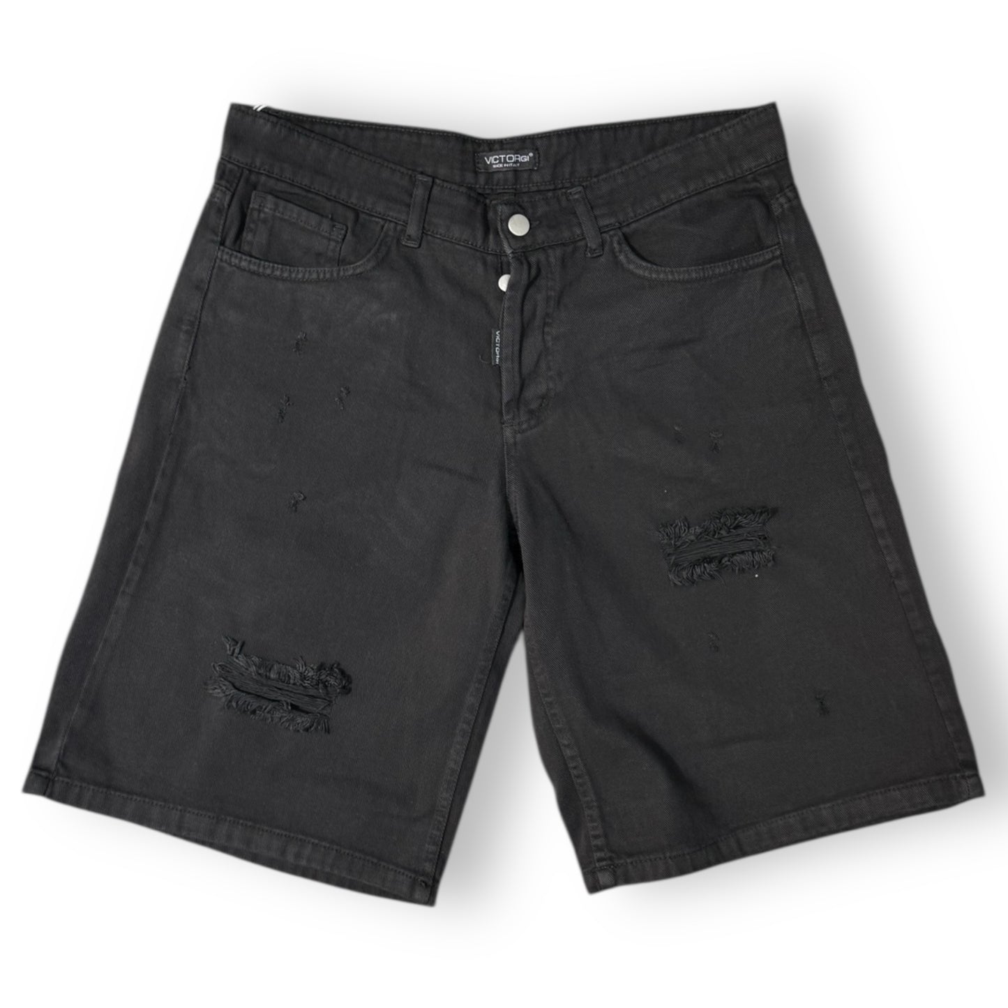 Bermuda VICTORGI in denim nero strappato, Col.Nero