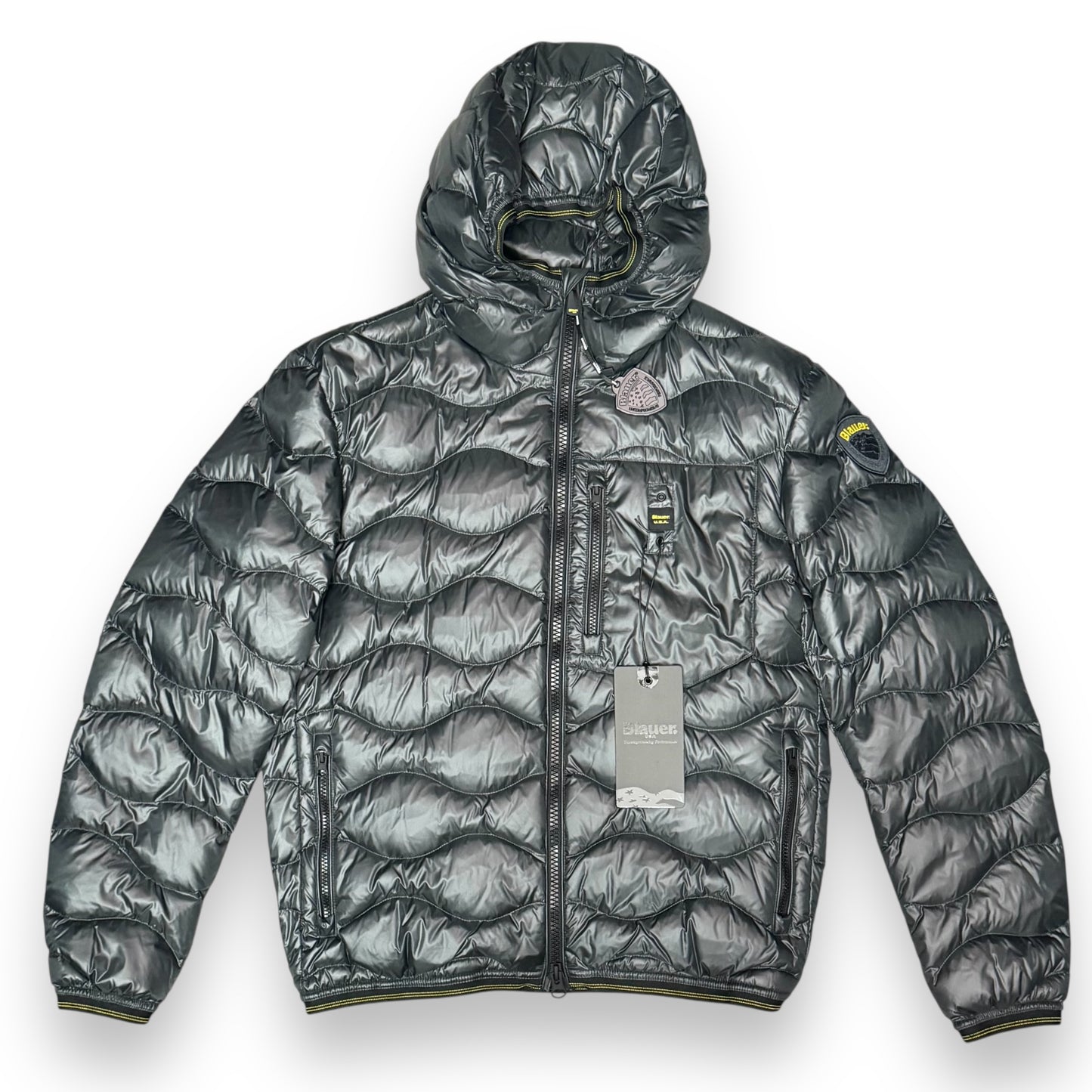 Giubbotto BLAUER con trama ad onde, Col.Verde/Piombo (imbott. Piuma - 2025)