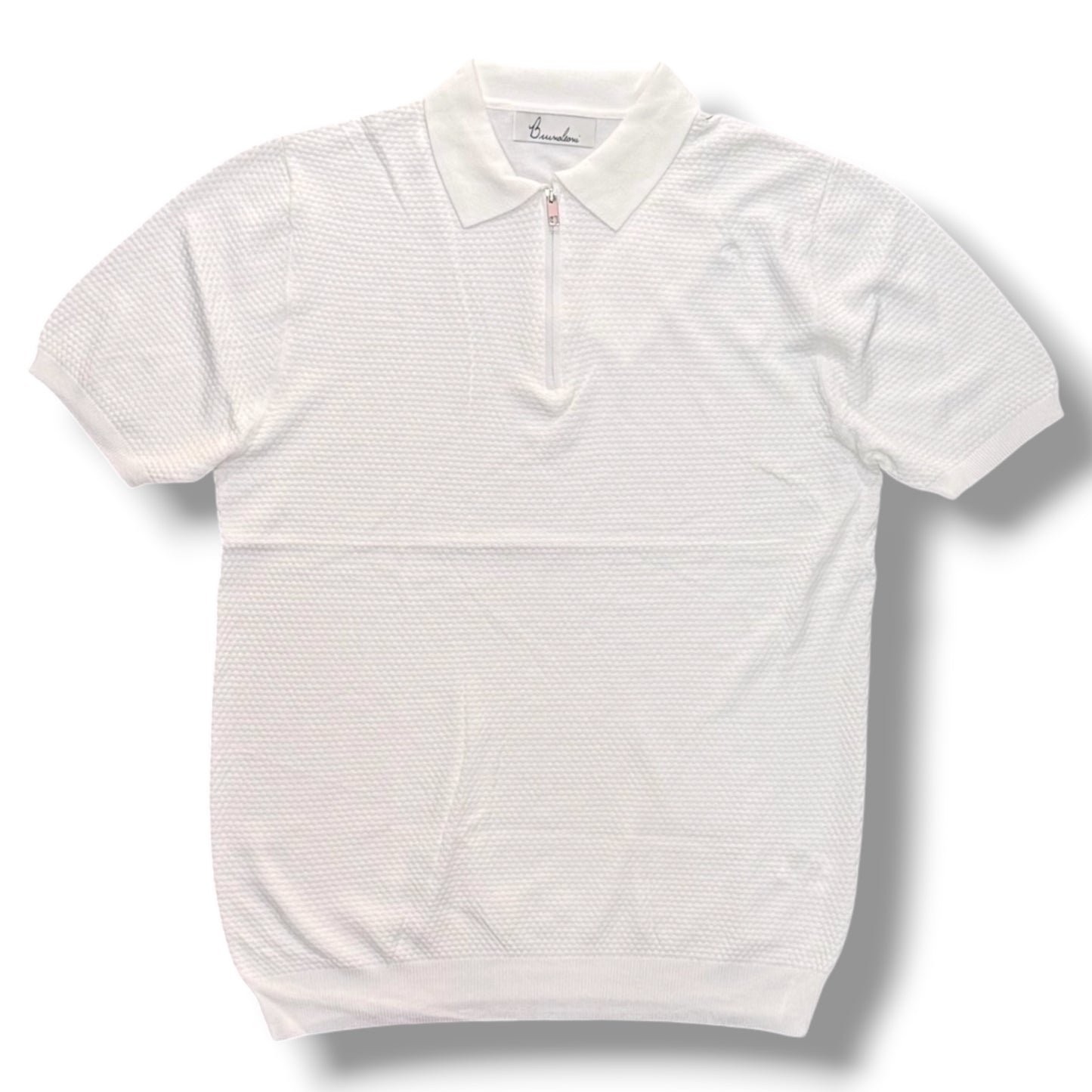 BRUNO LEONI - Polo Uomo con mezza zip, in filo, Col.Bianco