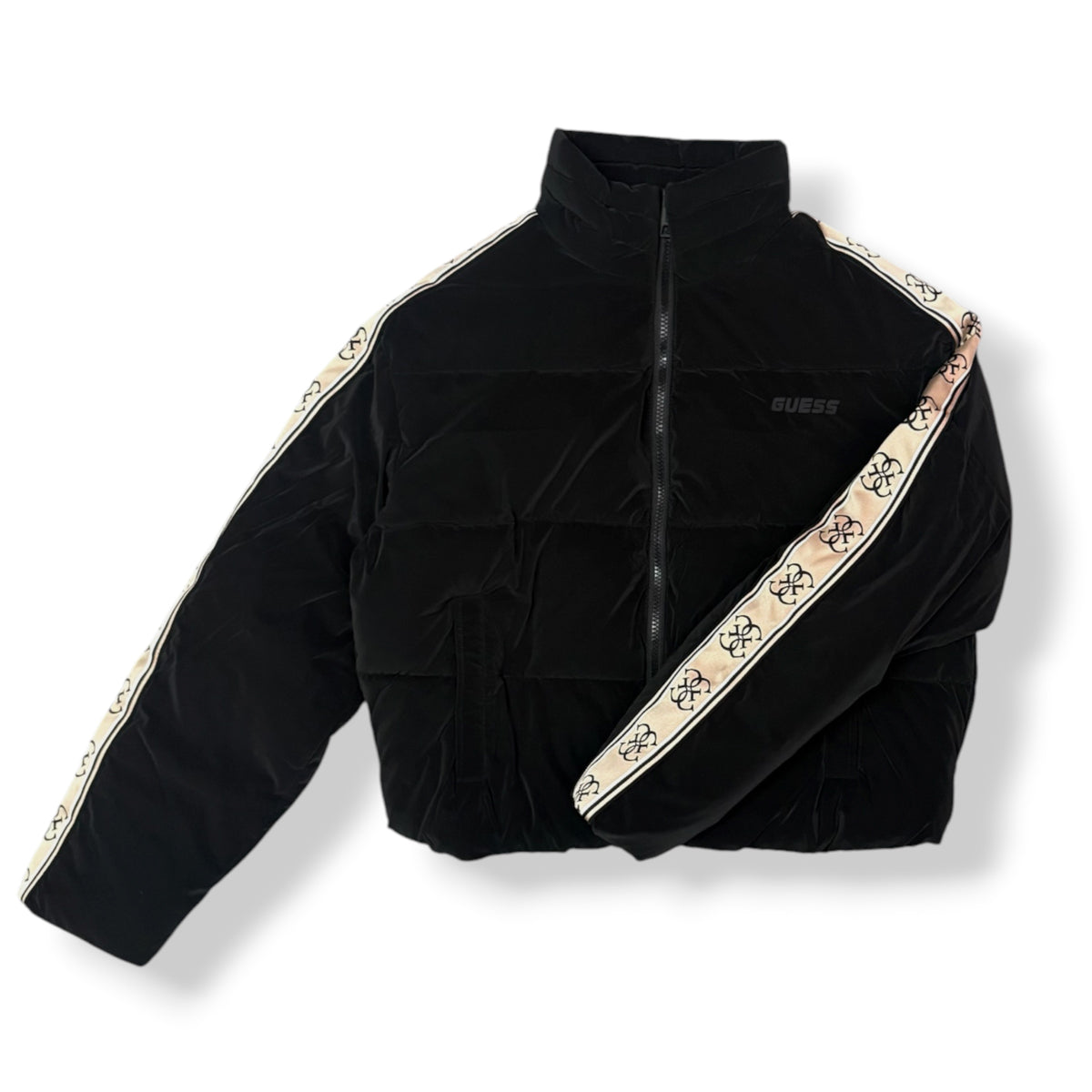 GUESS - Giubbotto Donna, con riga laterale logata, Col.Nero