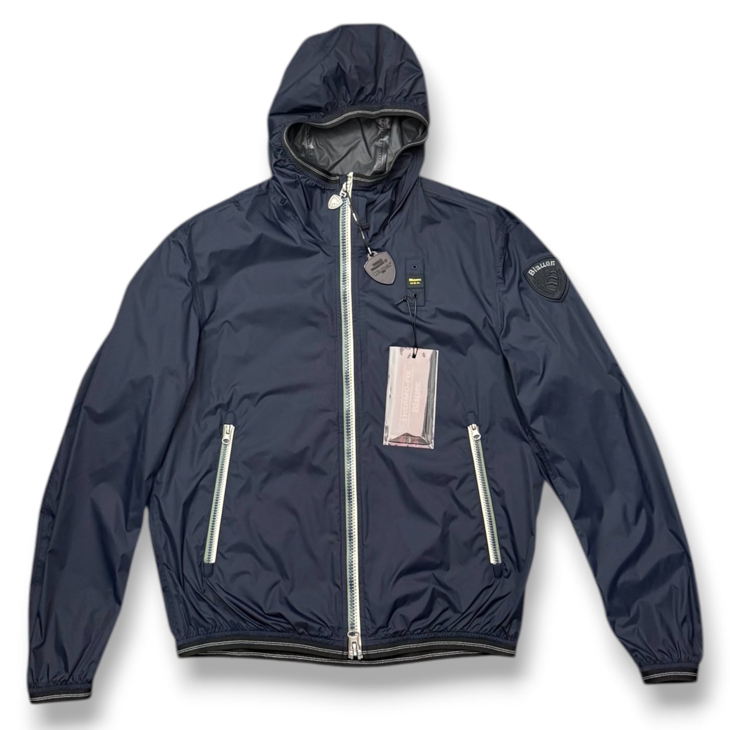 Giubbotto BLAUER Uomo, antivento con cappuccio e zip a contrasto, mod.DODGE, Col.Blu